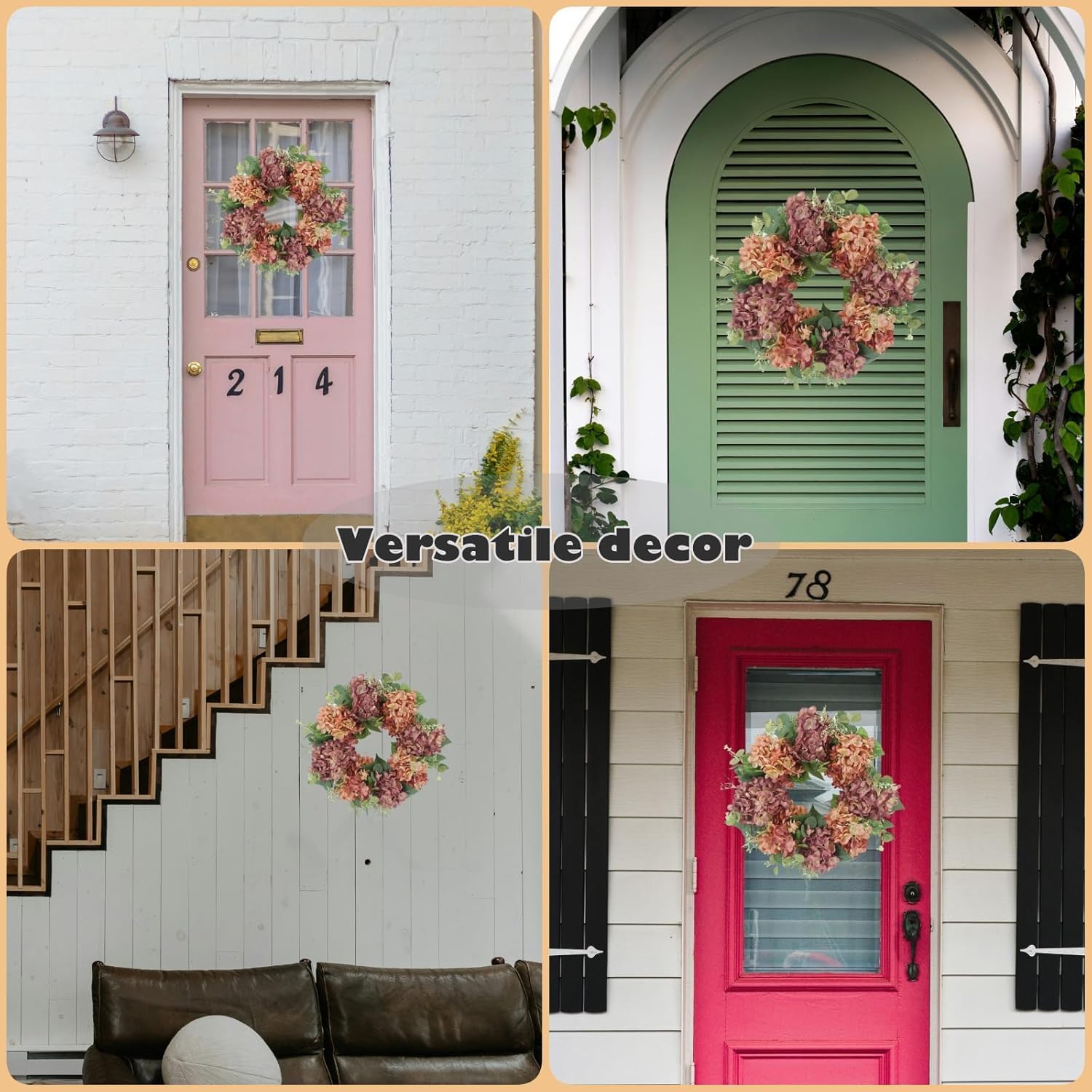 Hometrance 18 Inch Artificial Hydrangea Door Wreath