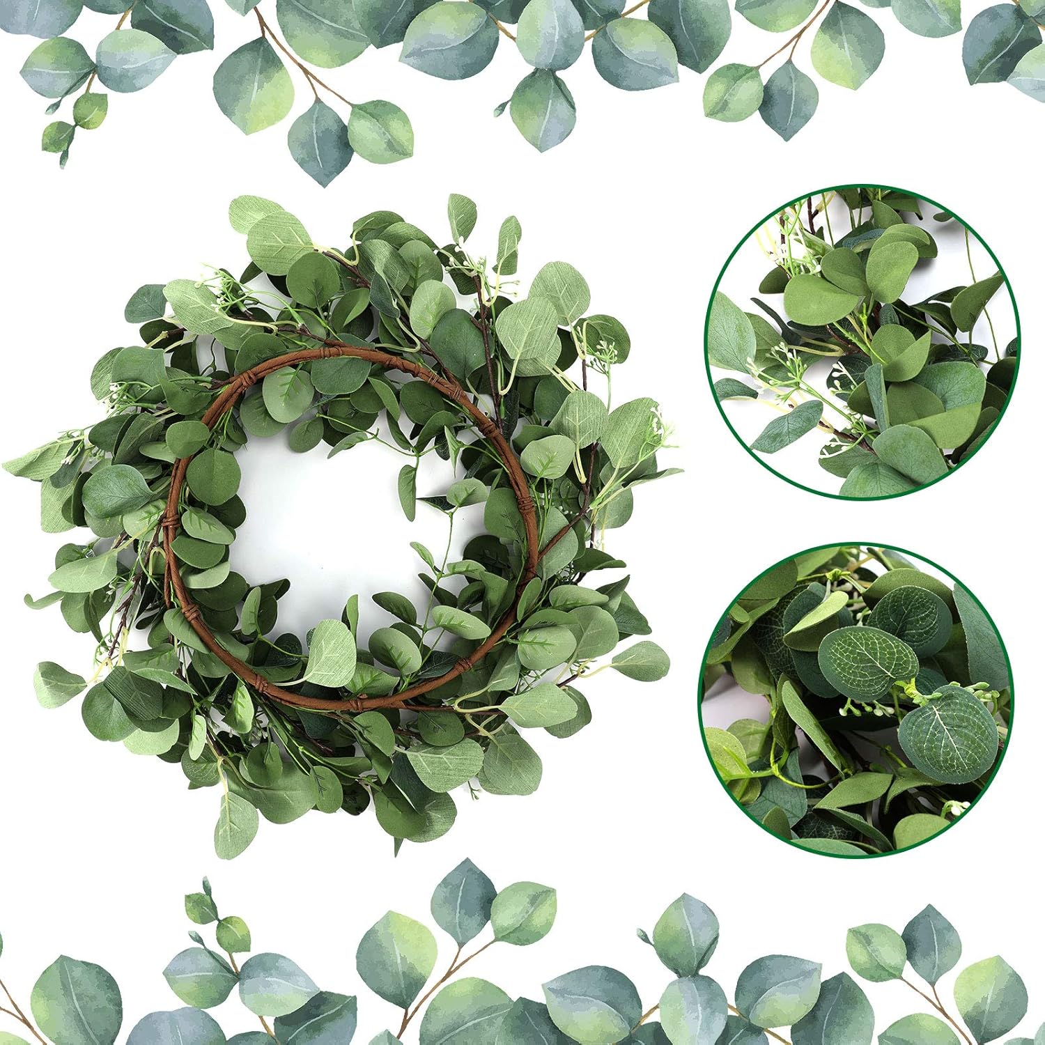 20 Inch Eucalyptus Wreath for Front Door Decor