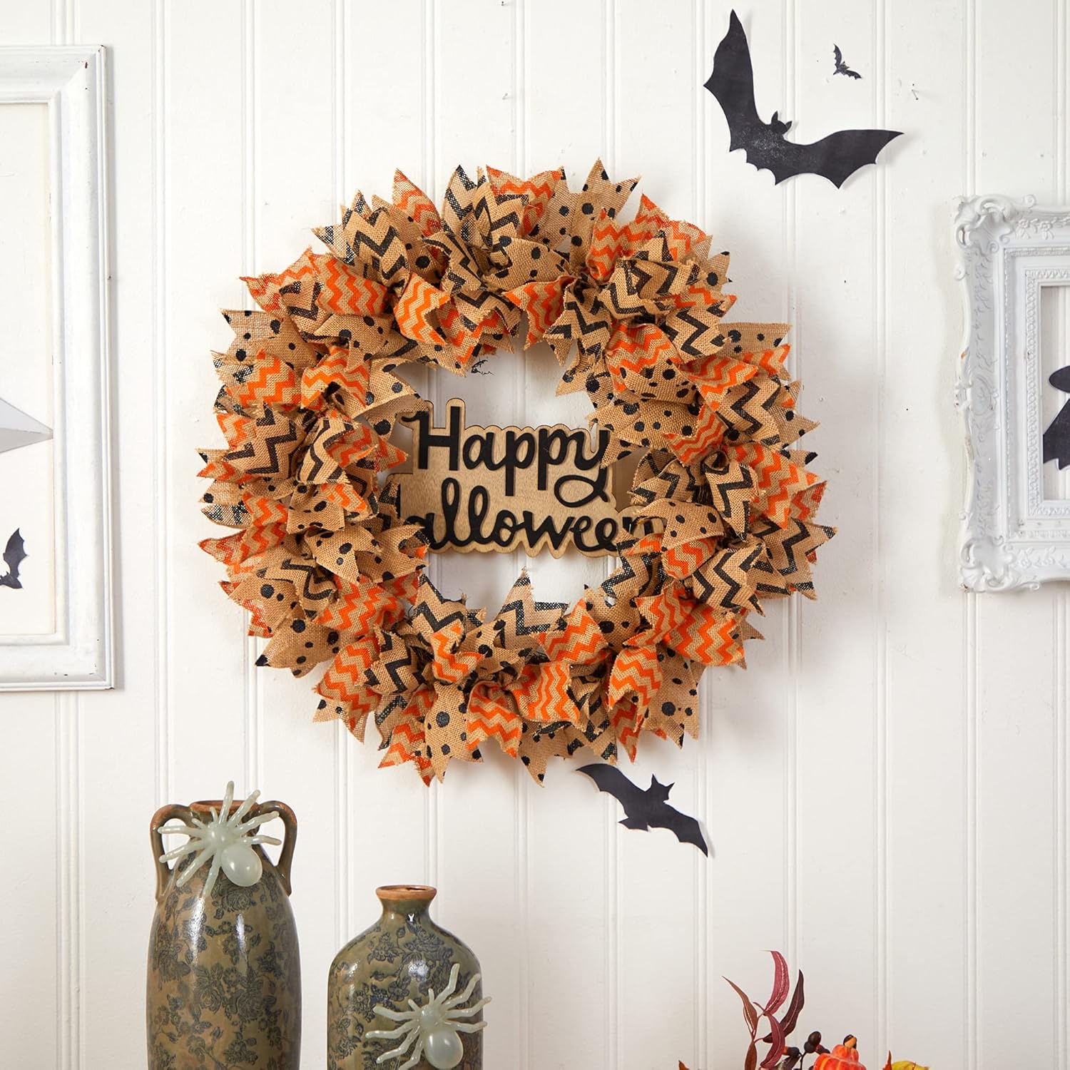 Nearly Natural 30in Halloween Burlap Ribbon Wreath