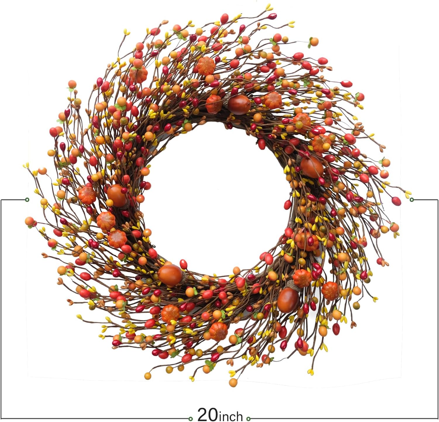 TEMPUS Fall Berry Wreath 20 Inch Autumn Decor