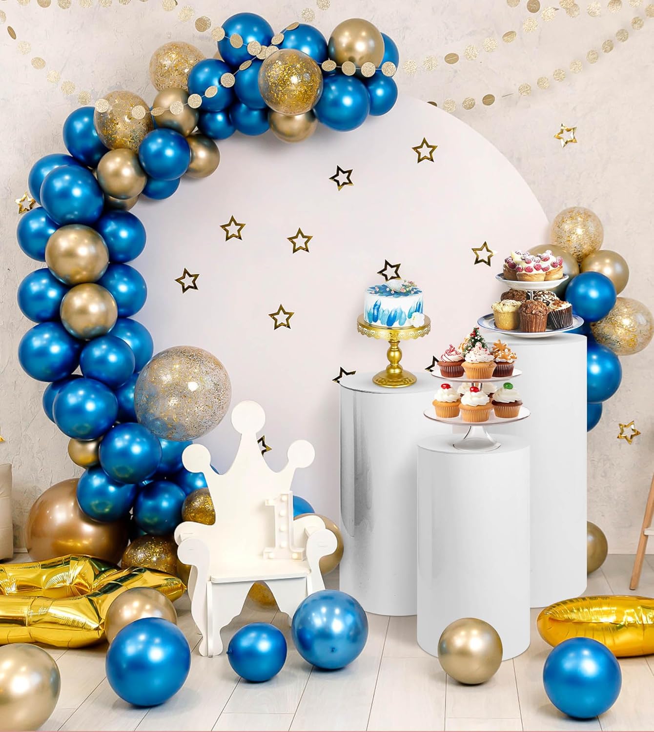 3PCS White Cylinder Pedestal Stands for Party Displays