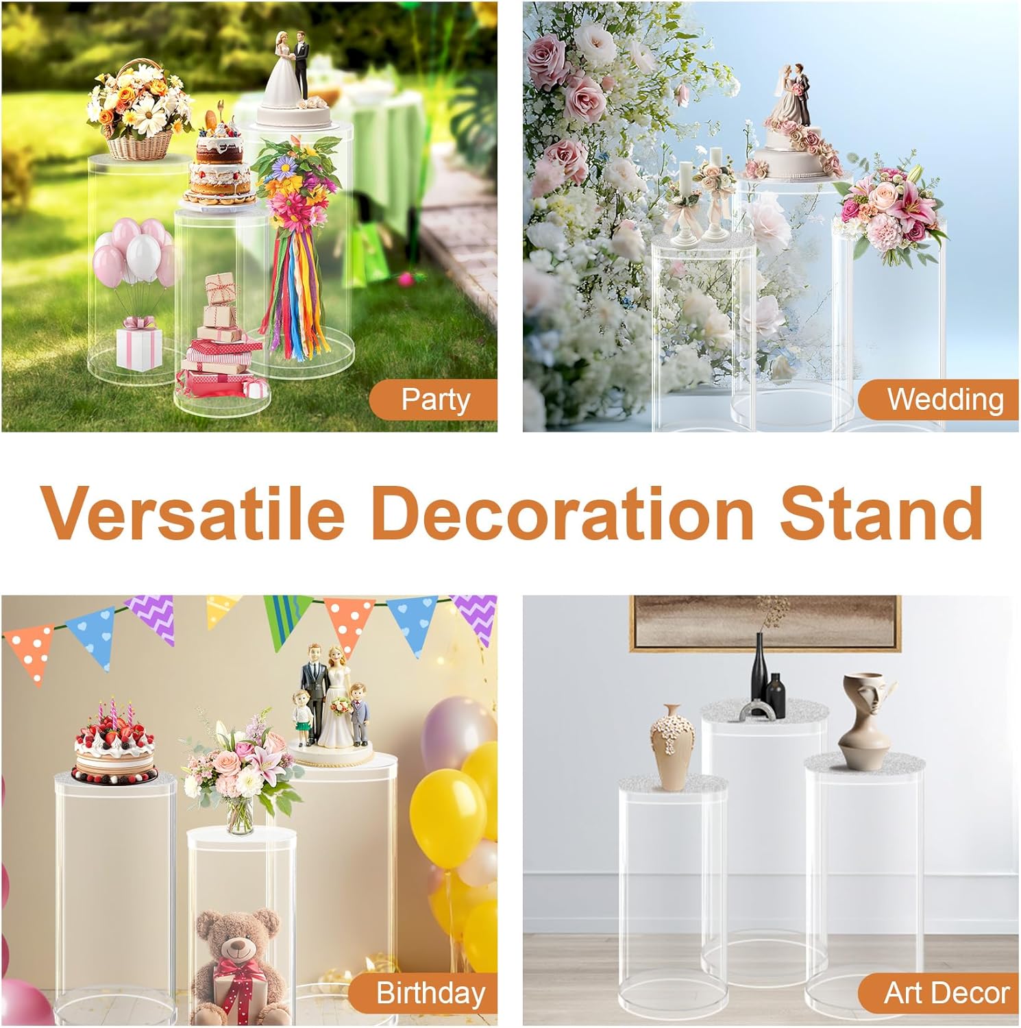 Pedestal Stand for Parties Set of 3 Clear Cylinders