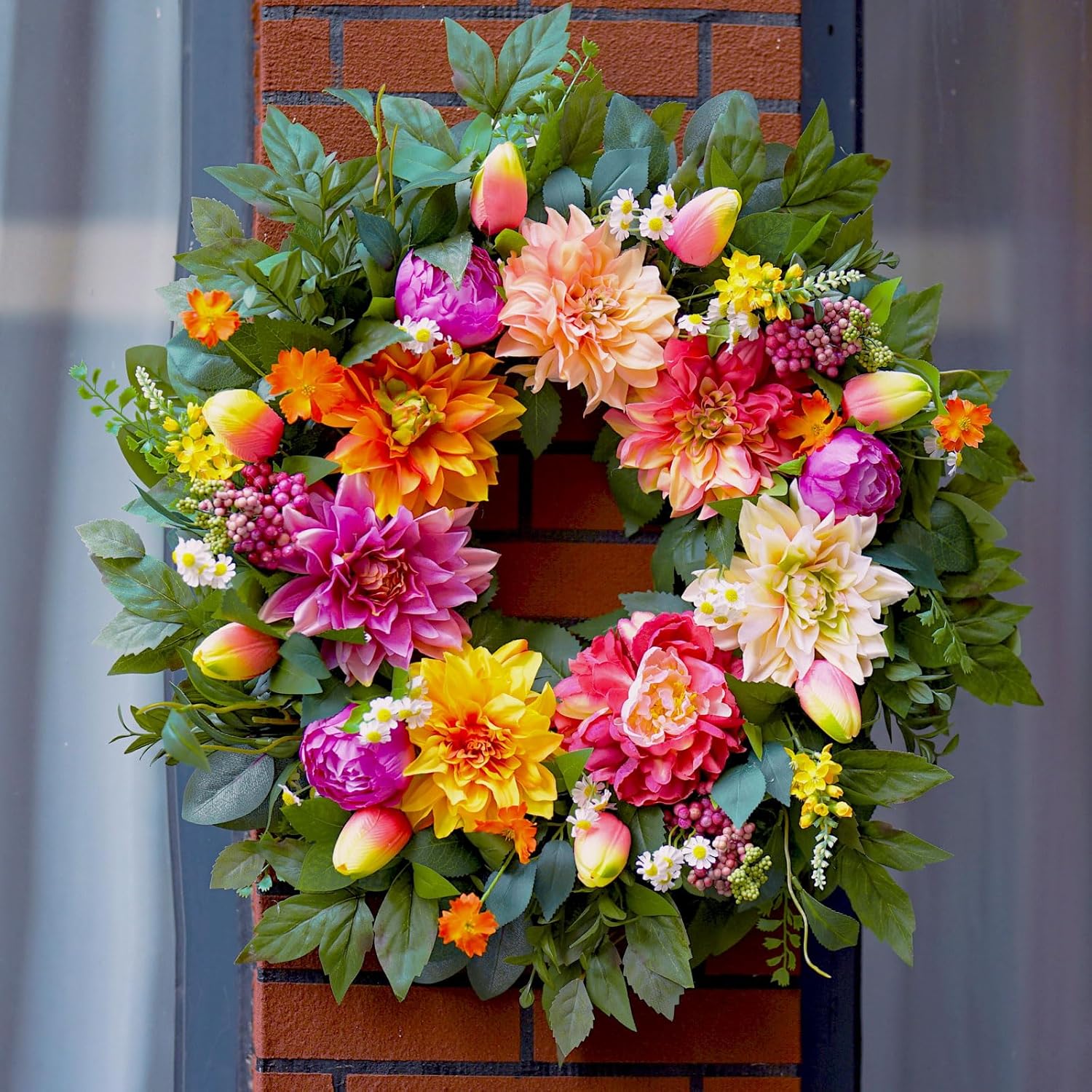 24 Inch Spring Wreath with Dahlia and Greenery