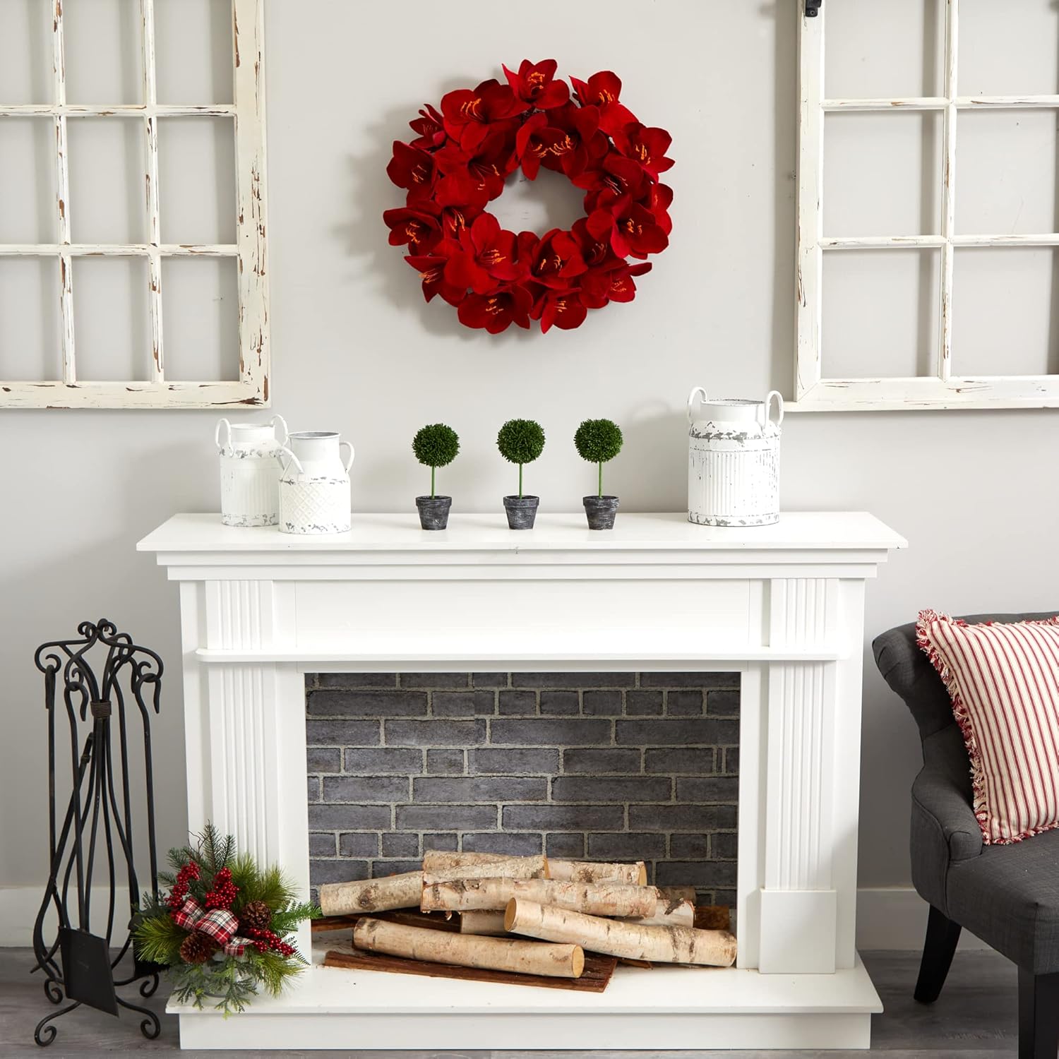 Nearly Natural 22 In Artificial Amaryllis Wreath