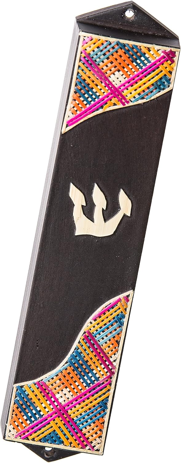 Copa Judaica Mezuzah Dark Wood With Multicolor Straws