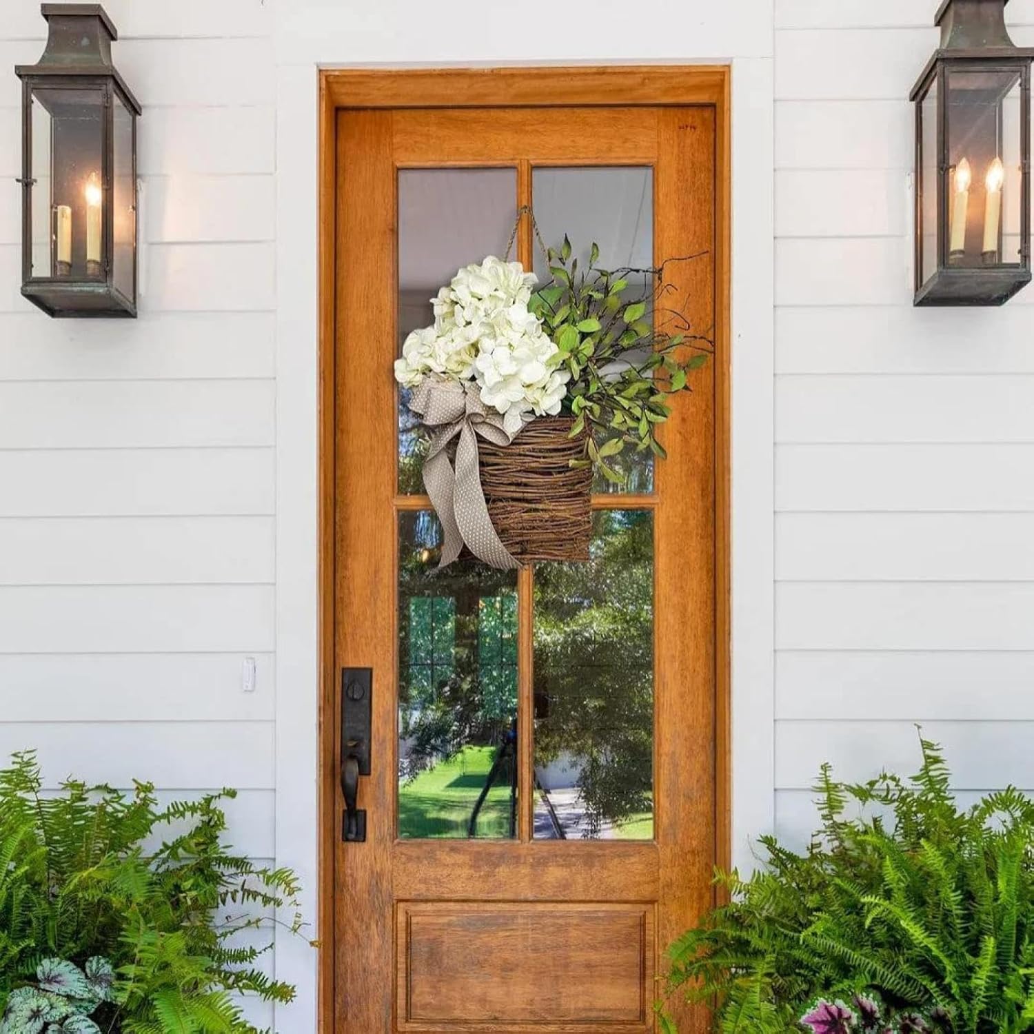 Sueiqmoi Wildflower Door Wreath Hanging Basket 15 Inch Welcome Sign