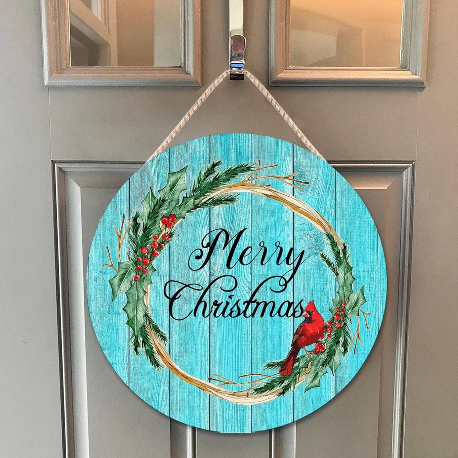 Red Bird Holly Berry Wreath Door Hanger Home Decor