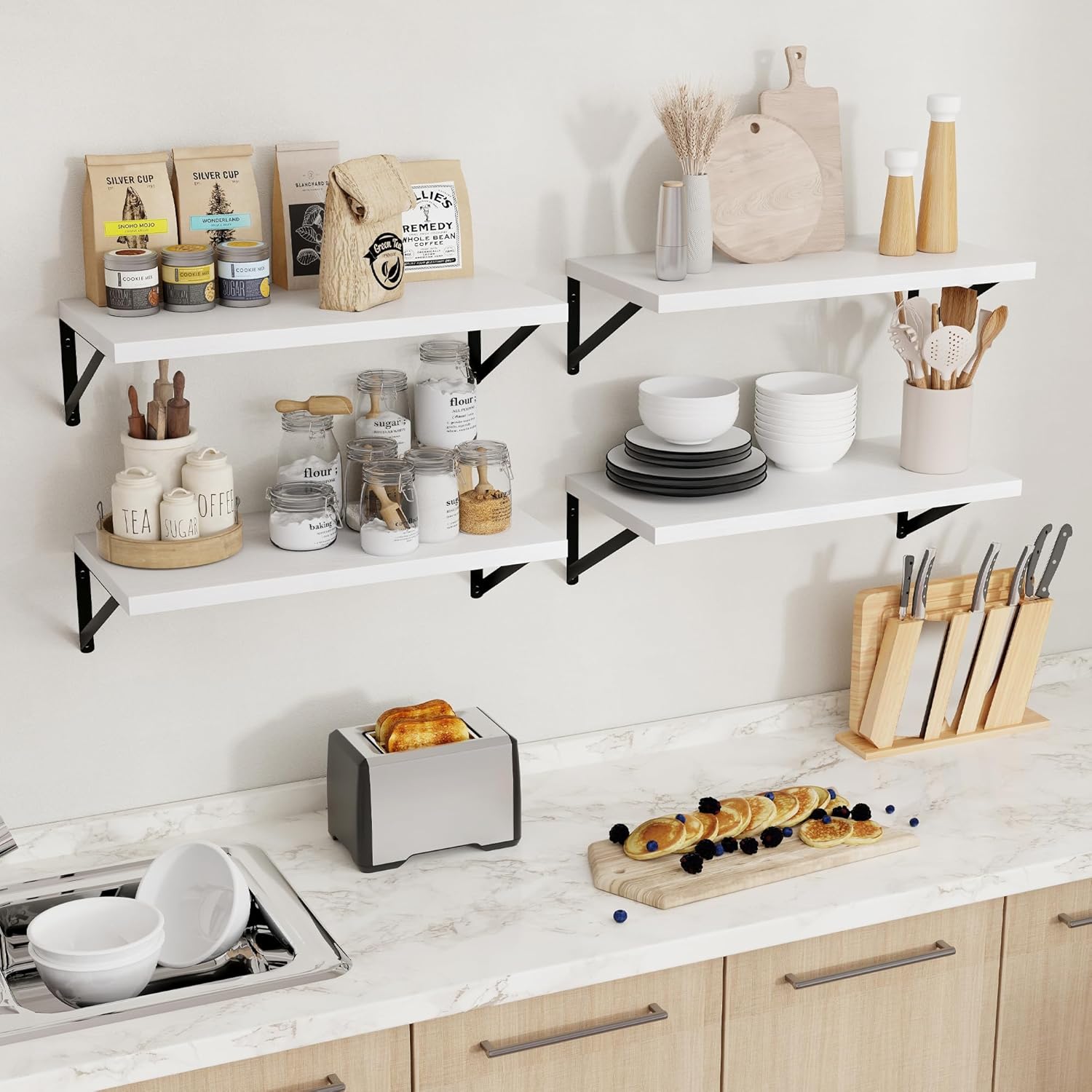 Axeman Deep Floating Shelves Set of 2 16W x 12D White Wall Shelves