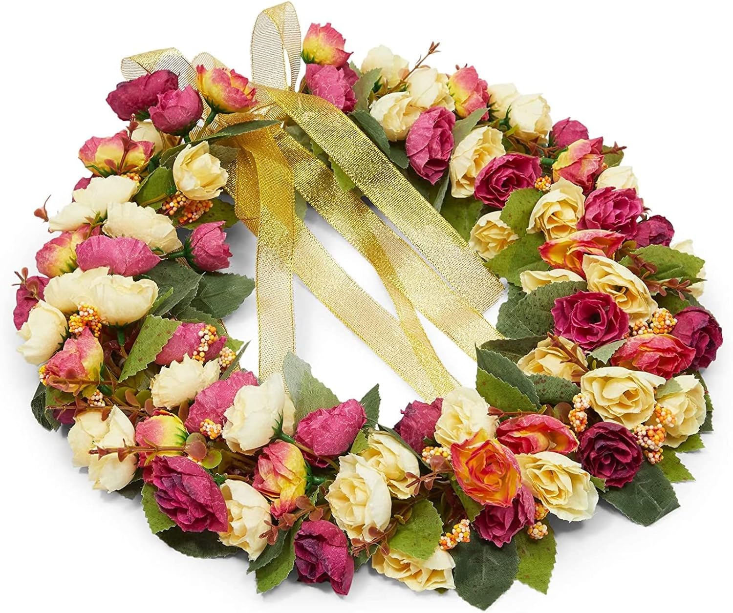 Okuna Outpost Rose Wreath with Ribbon for Front Door