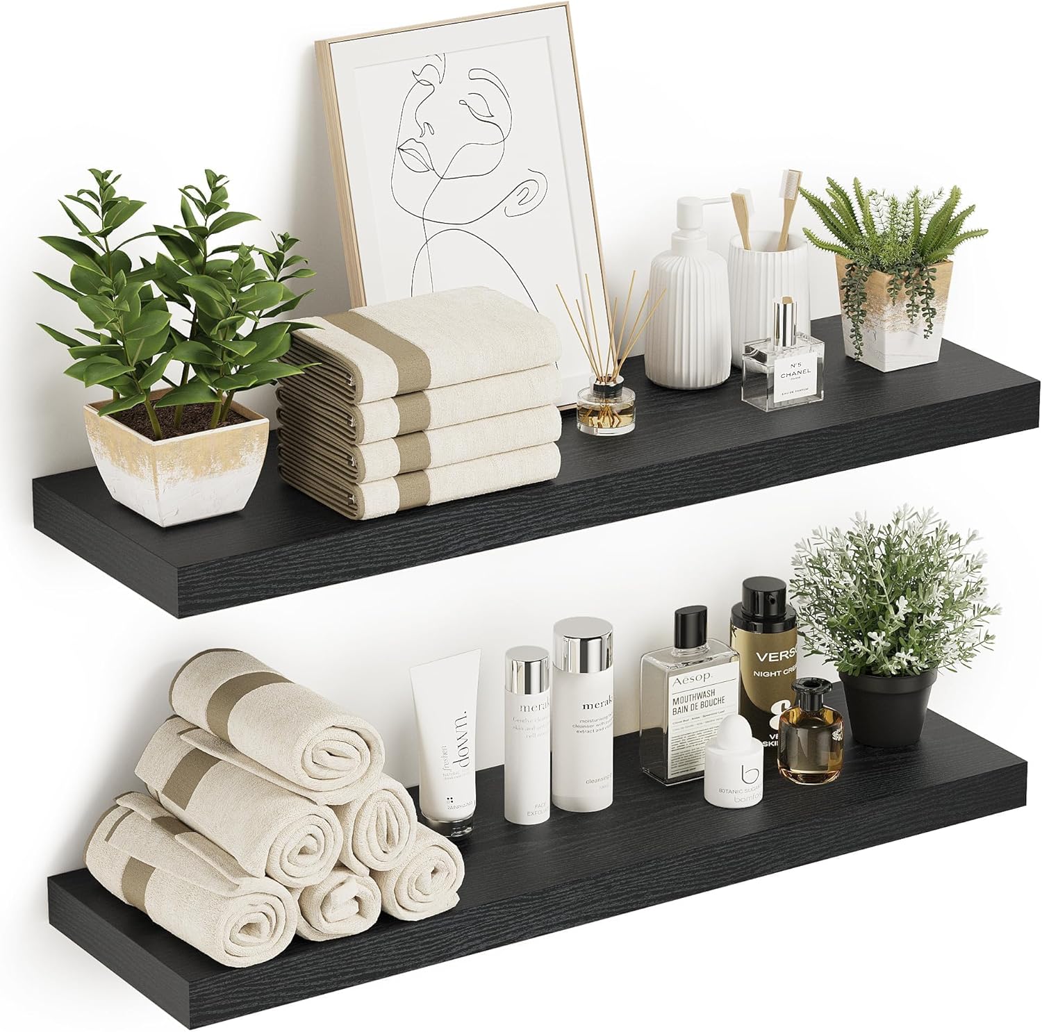 Vivelove Black Floating Shelves Wall 10 Inch Deep 36x103x18