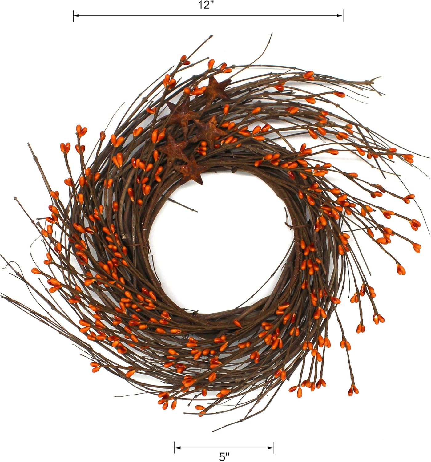 CVHOMEDECO Rustic Pip Berries and Twig Wreath 12 Inch Gold