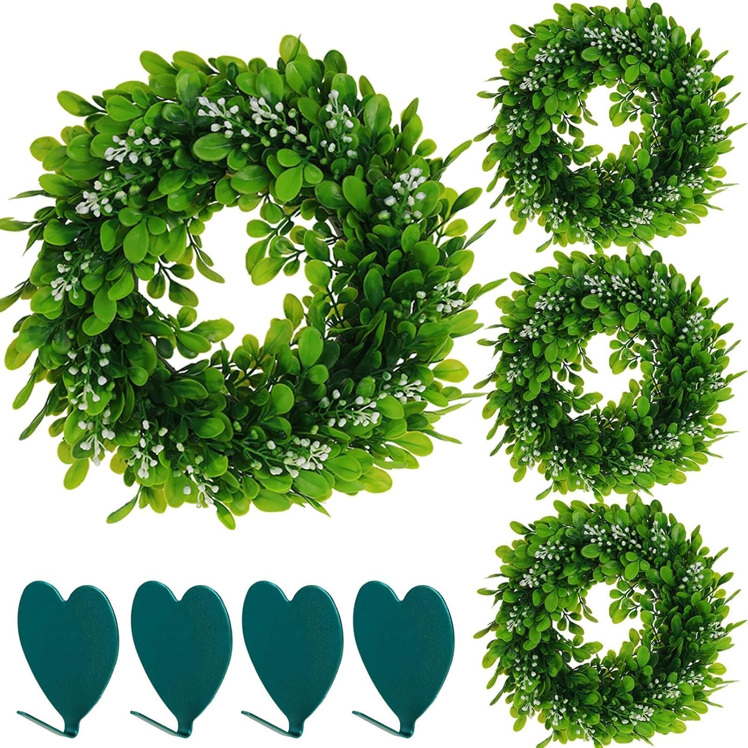 4 Pack Artificial Boxwood Wreaths 12 Inches