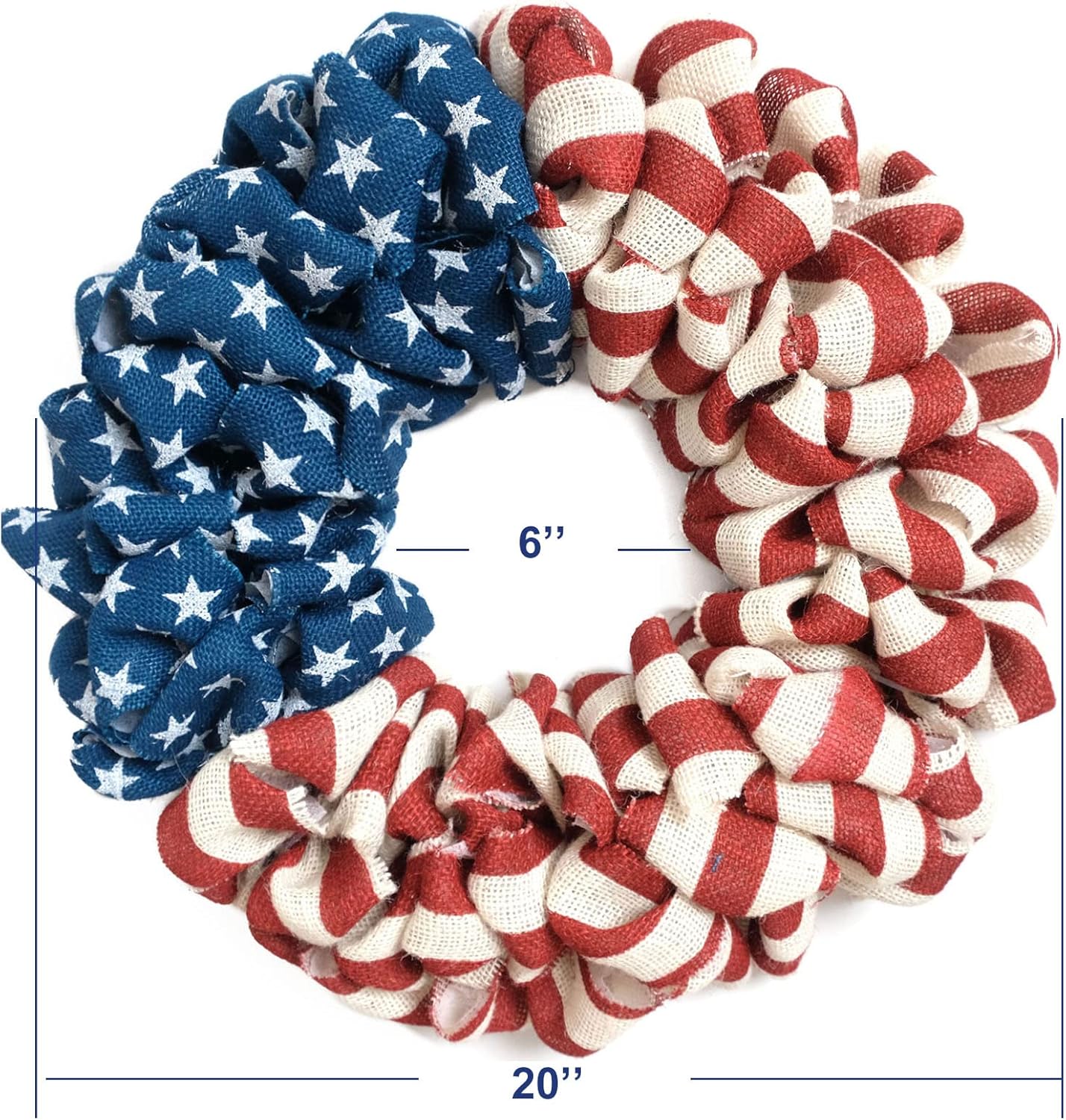 20 Inch Patriotic Burlap Wreath with Stars and Stripes