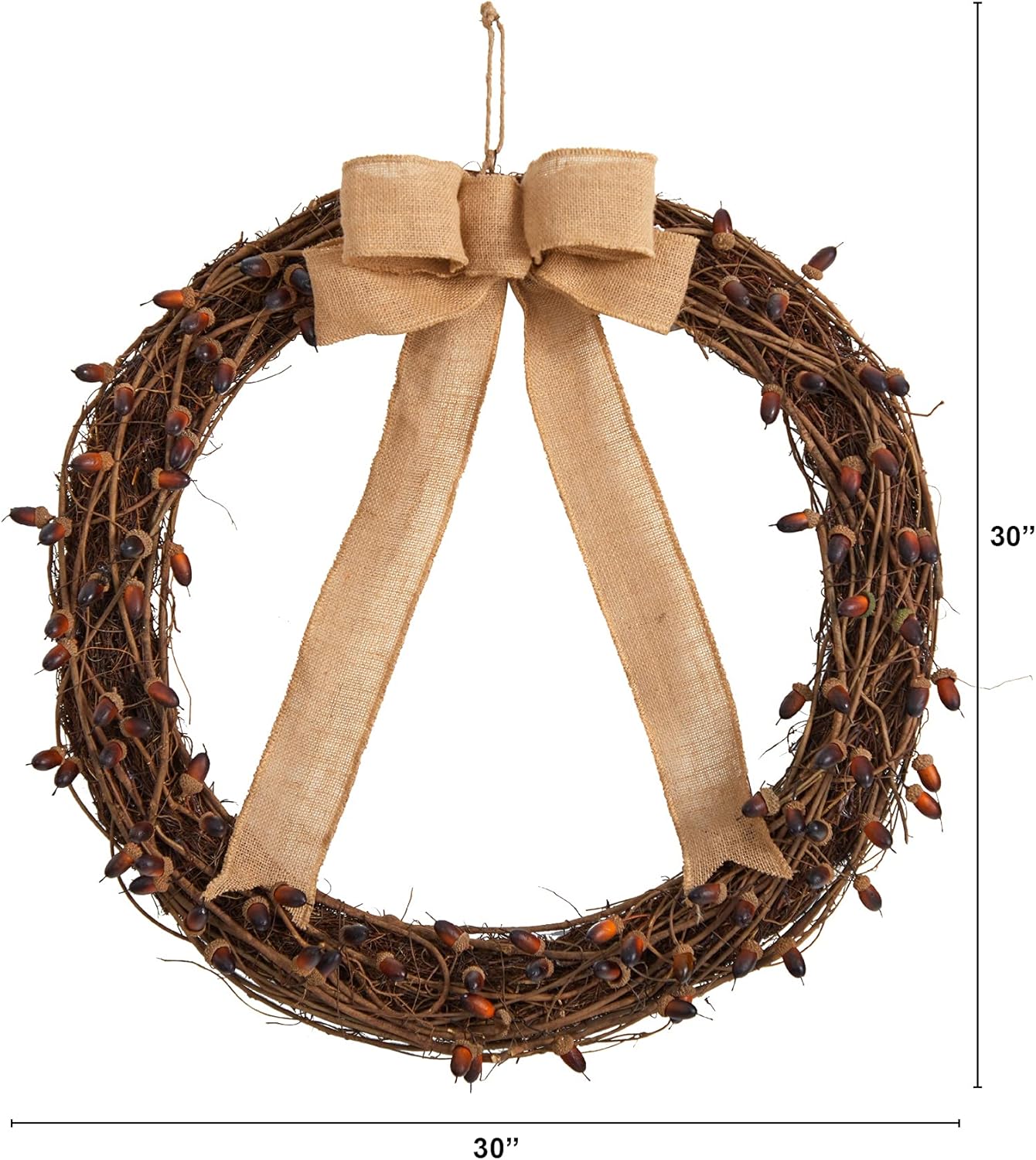 Nearly Natural 30in Fall Acorn Bow Wreath