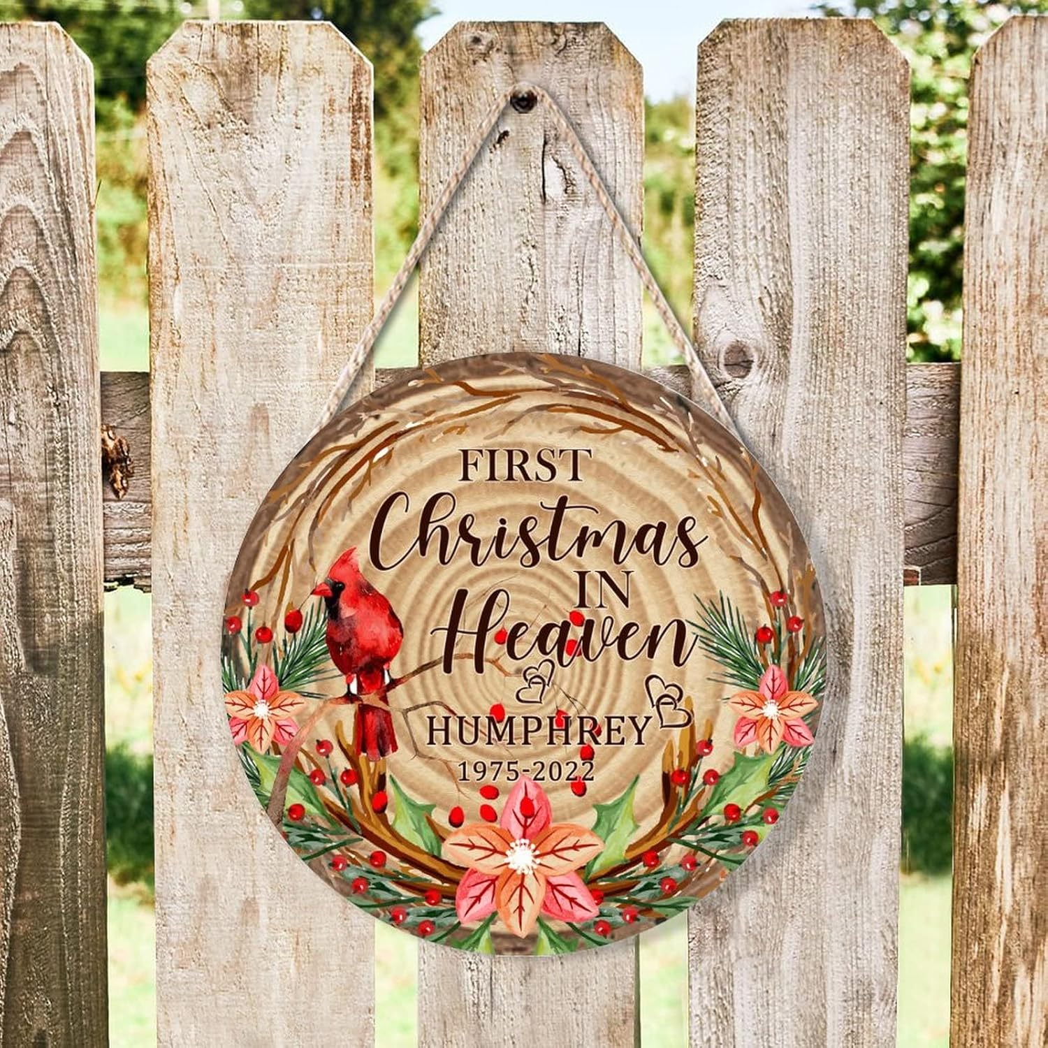 Farmhouse Door Hanger Red Birds Wreath Wood Sign 10x10in