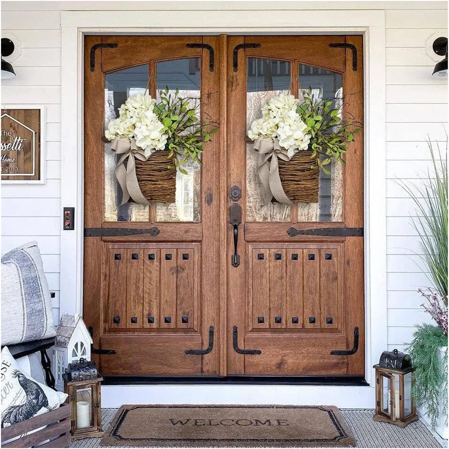 Manutox Cream Hydrangea Door Wreath Basket Hanger