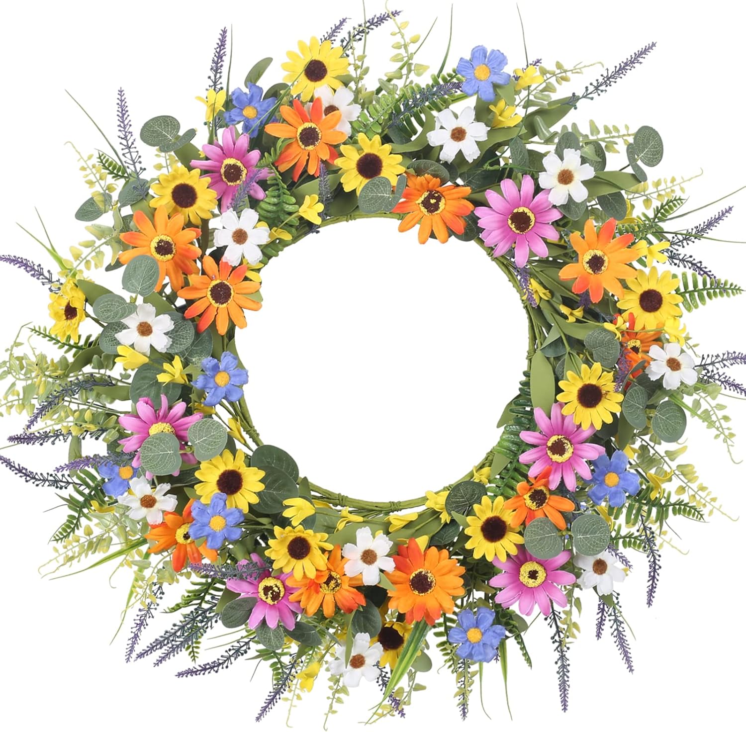 GTIDEA 24 Inch Summer Wreath with Flowers