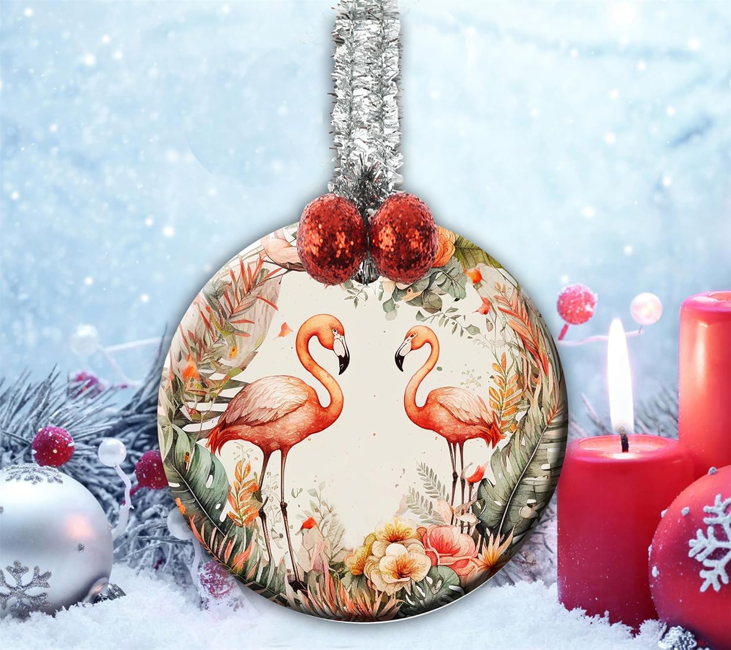 Ceramic Flamingos Christmas Wreath Ornament Decorations
