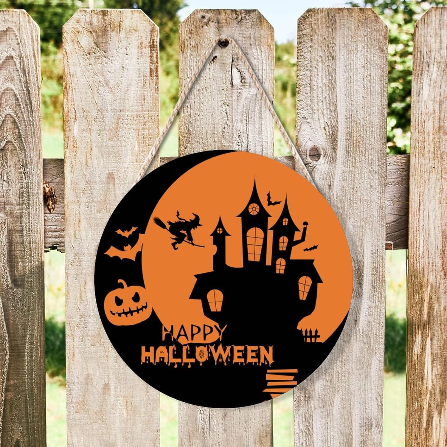 Happy Halloween Round Wood Sign 10x10in