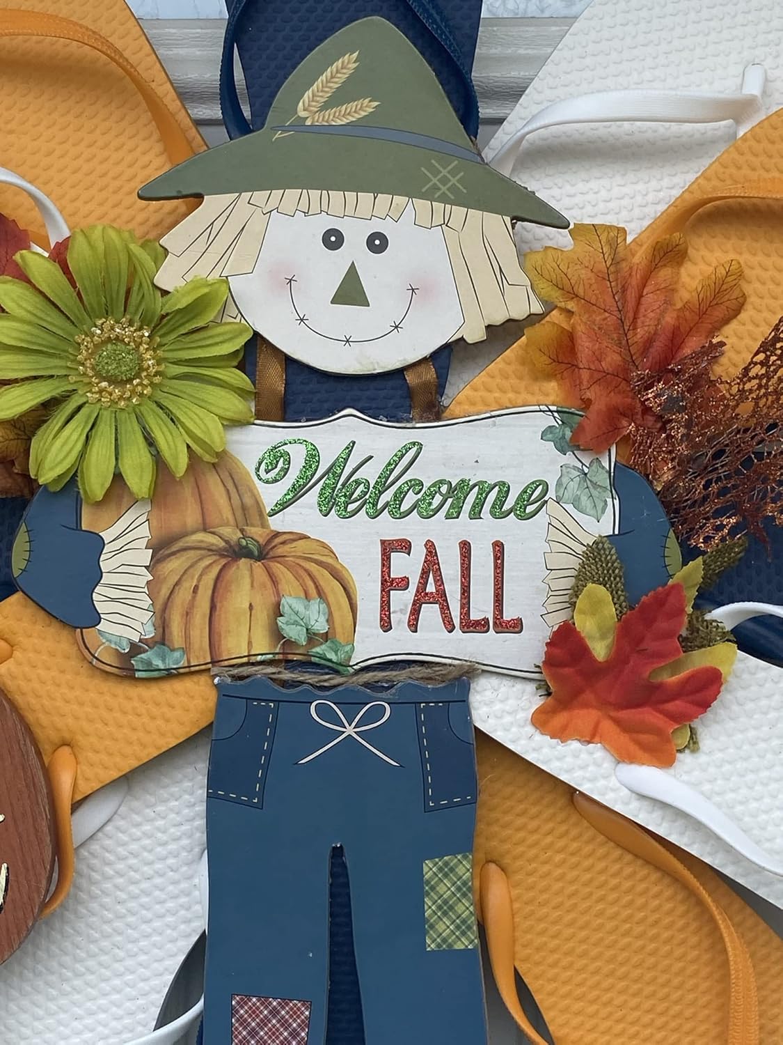 Fall Wreath Hanger for Front Door with Scarecrow Design