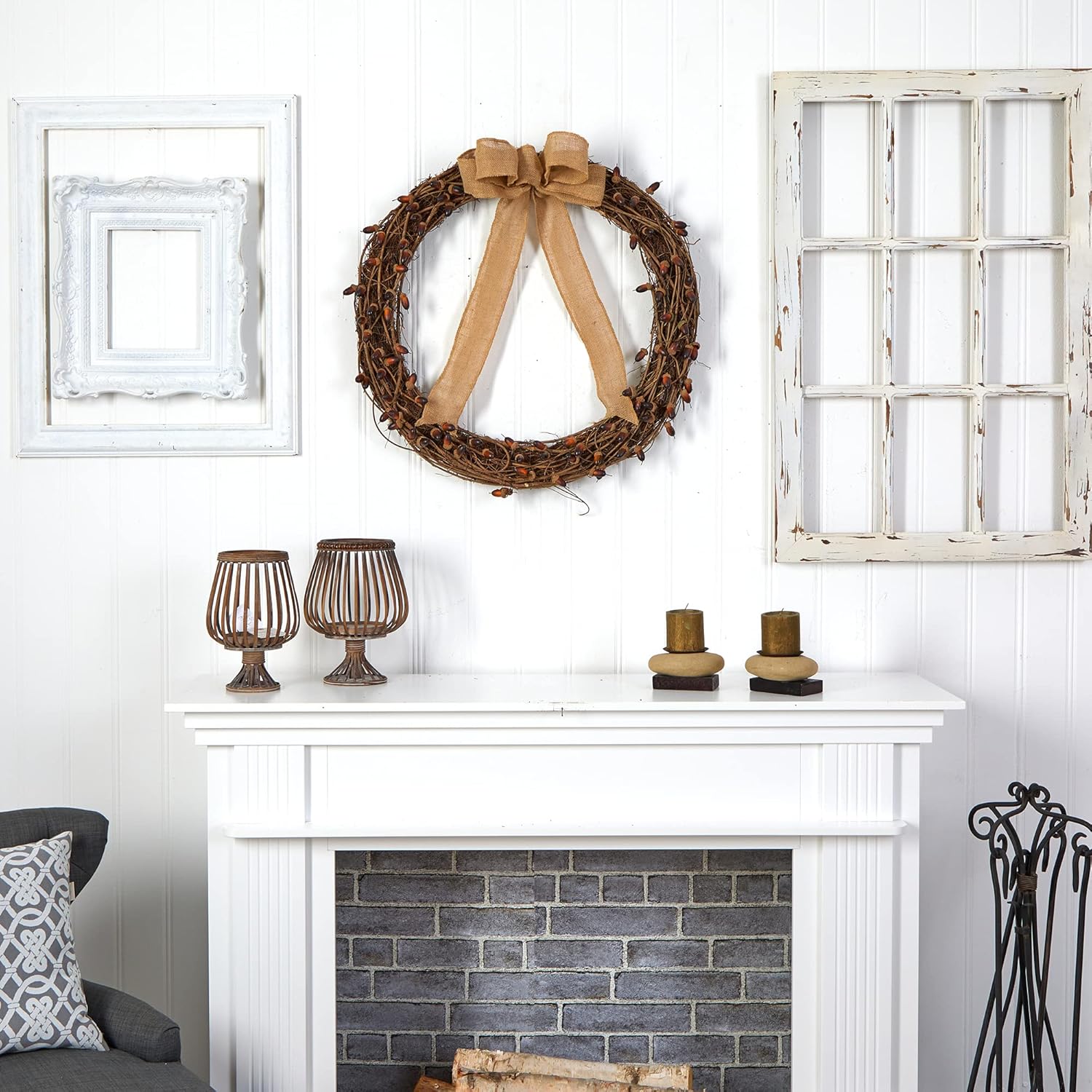 Nearly Natural 30in Fall Acorn Bow Wreath