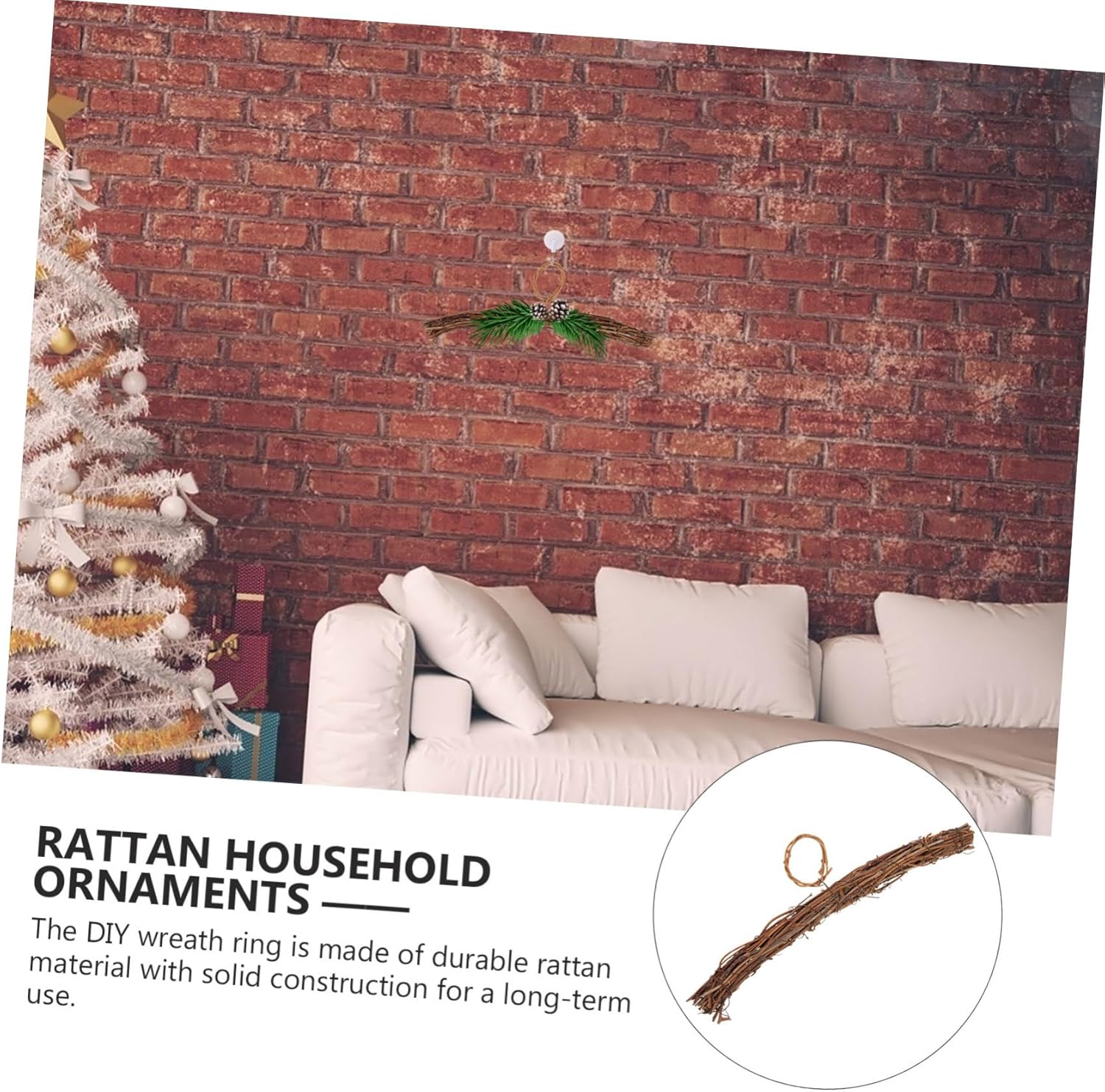 Sosoport Rattan Wreath Hanger Front Door Decor