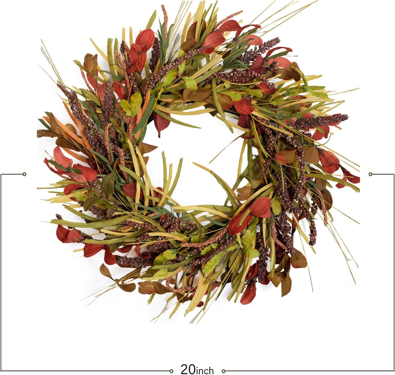 TEMPUS 20 Inch Autumn Red Leaf Wreath