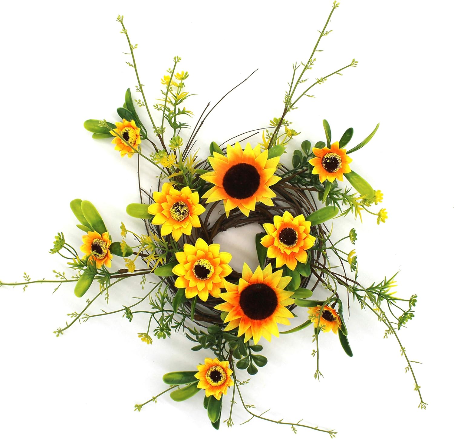 Rustic Country Artificial Sunflower and Twig Wreath 9 Inch