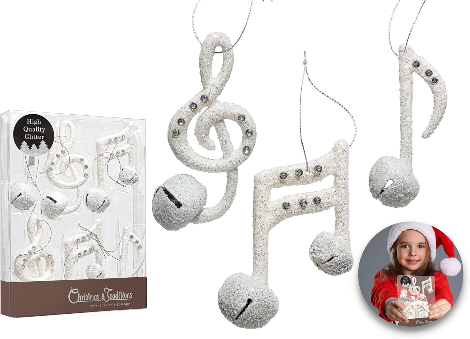 Christmas Traditions 4 Inch Glittered Musical Hanging Ornaments Set of 6