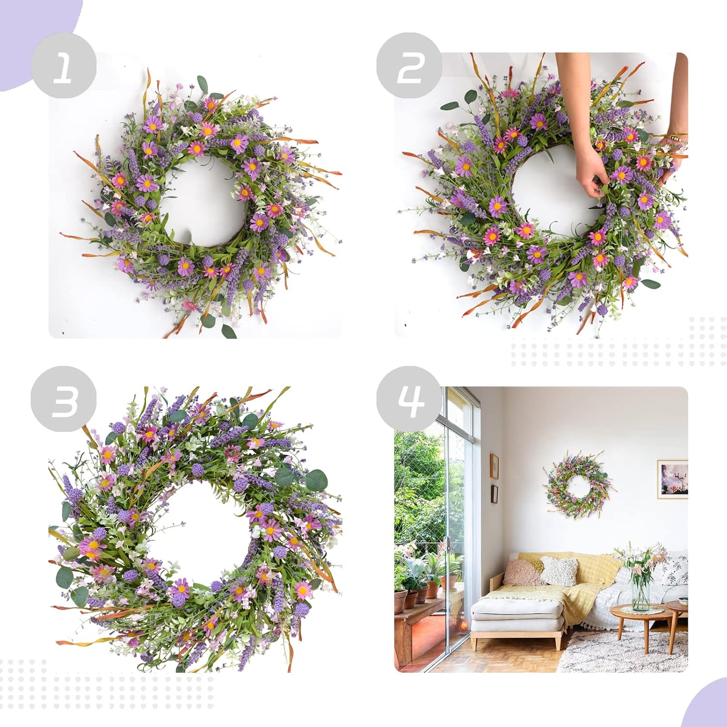 24 Inch Spring Wild Flower Wreath for Front Door