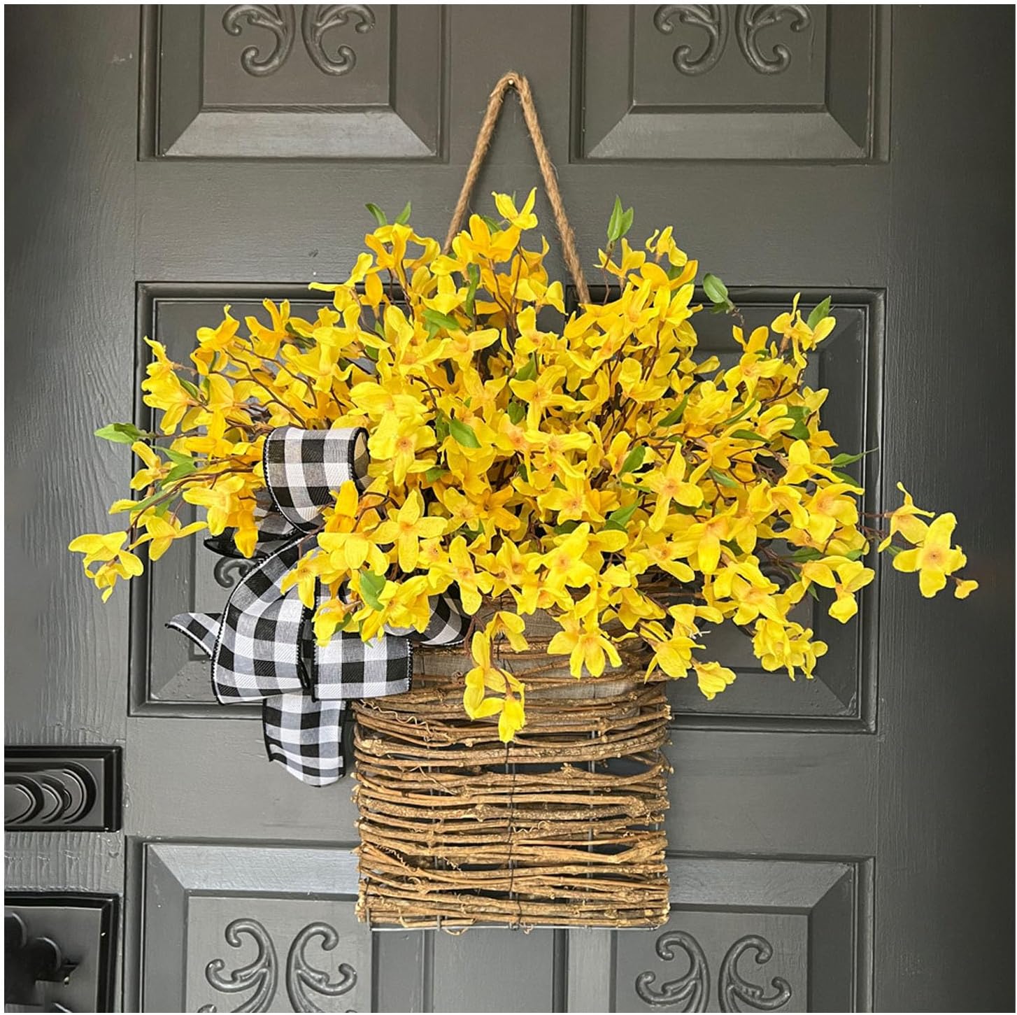 Cream Hydrangea Door Hanger Basket Wreath