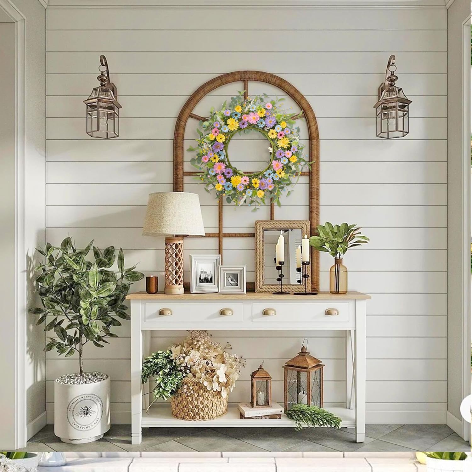 24 Inch Spring Summer Floral Door Wreath