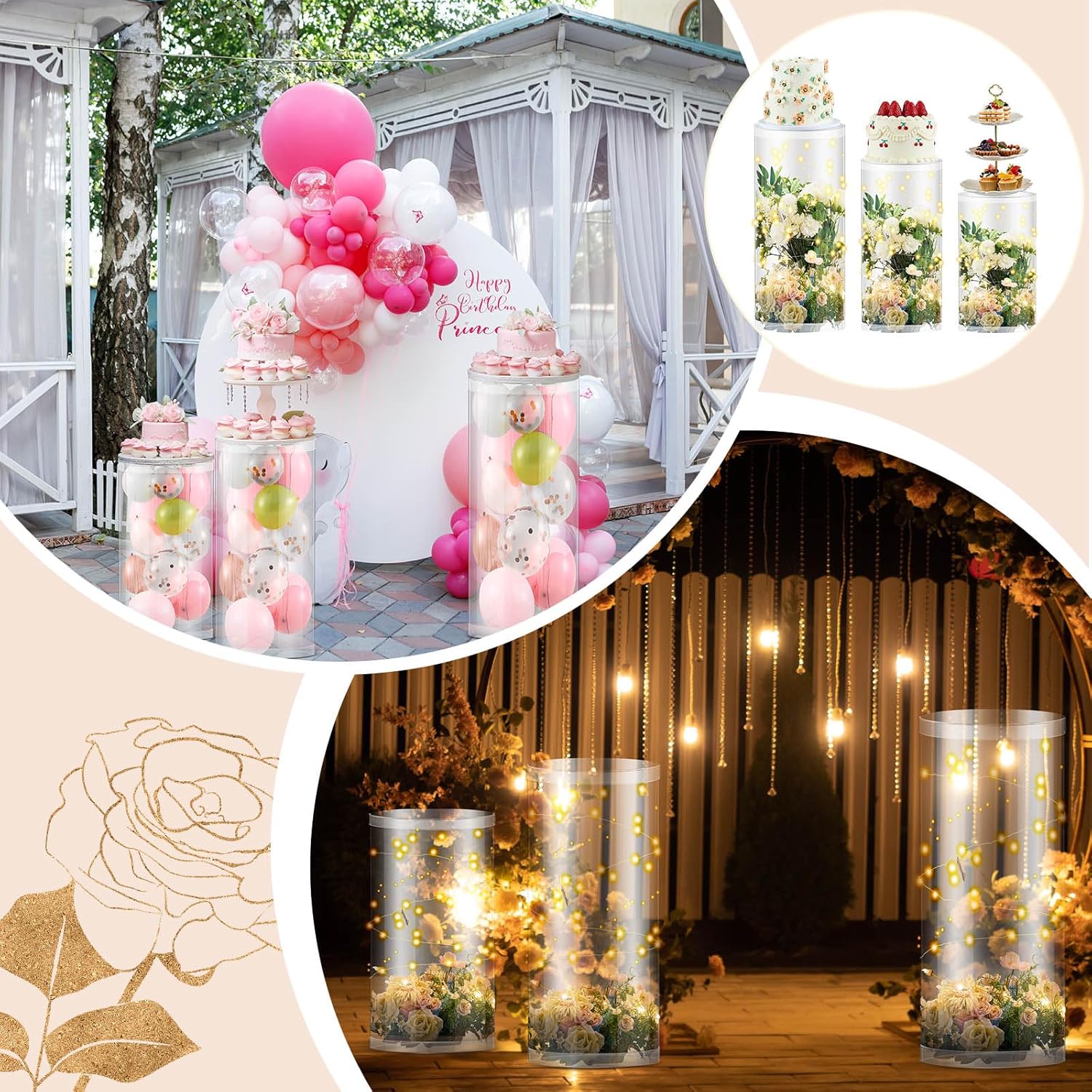 3 Pcs Cylinder Stands for Party Clear PVC Dessert Display Pedestals