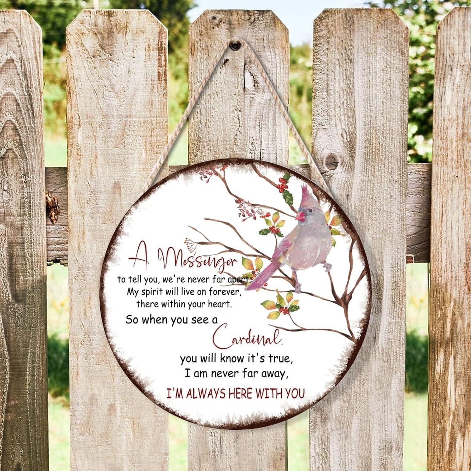 Farmhouse Front Door Hanger with Red Birds and Im Always Here Quote