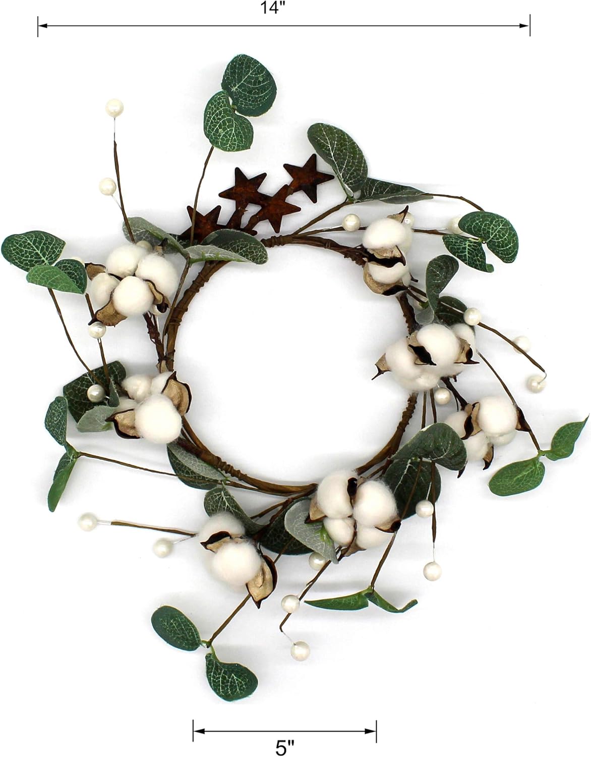 Rustic Pod Wreath with Barn Stars 14 Inch