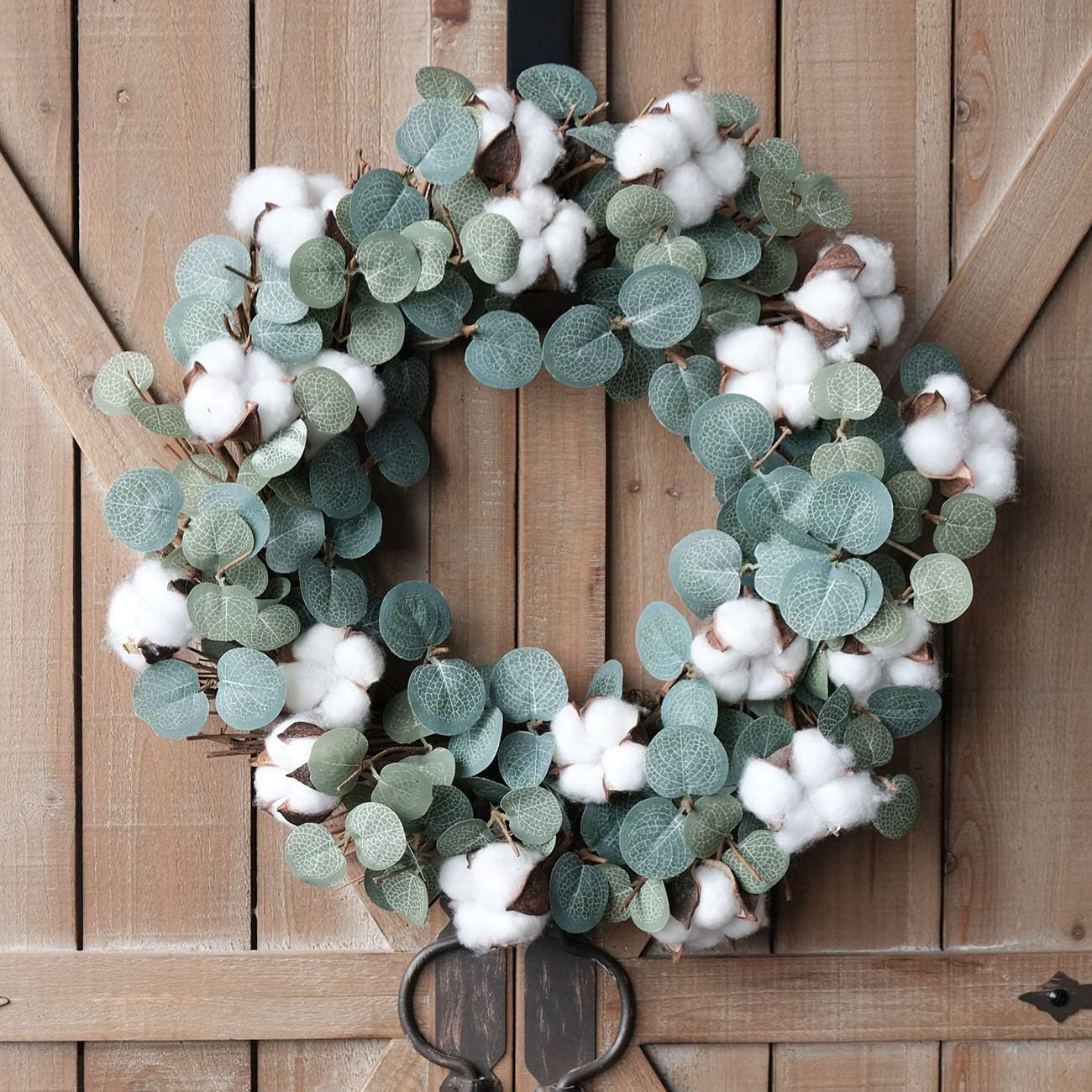 Idyllic Eucalyptus and Cotton Wreath 14 Inches