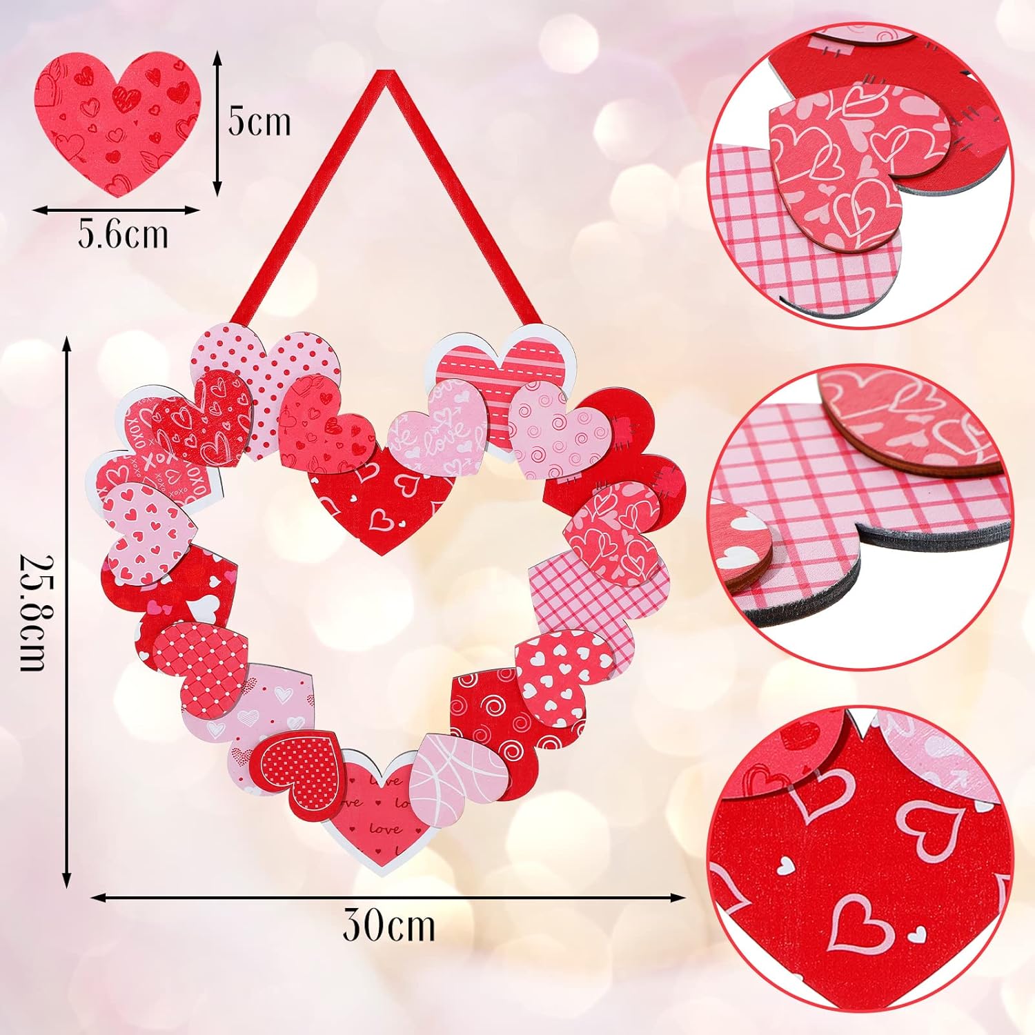Queekay 12 Inch Wooden Heart Wreath Valentines Day Decor