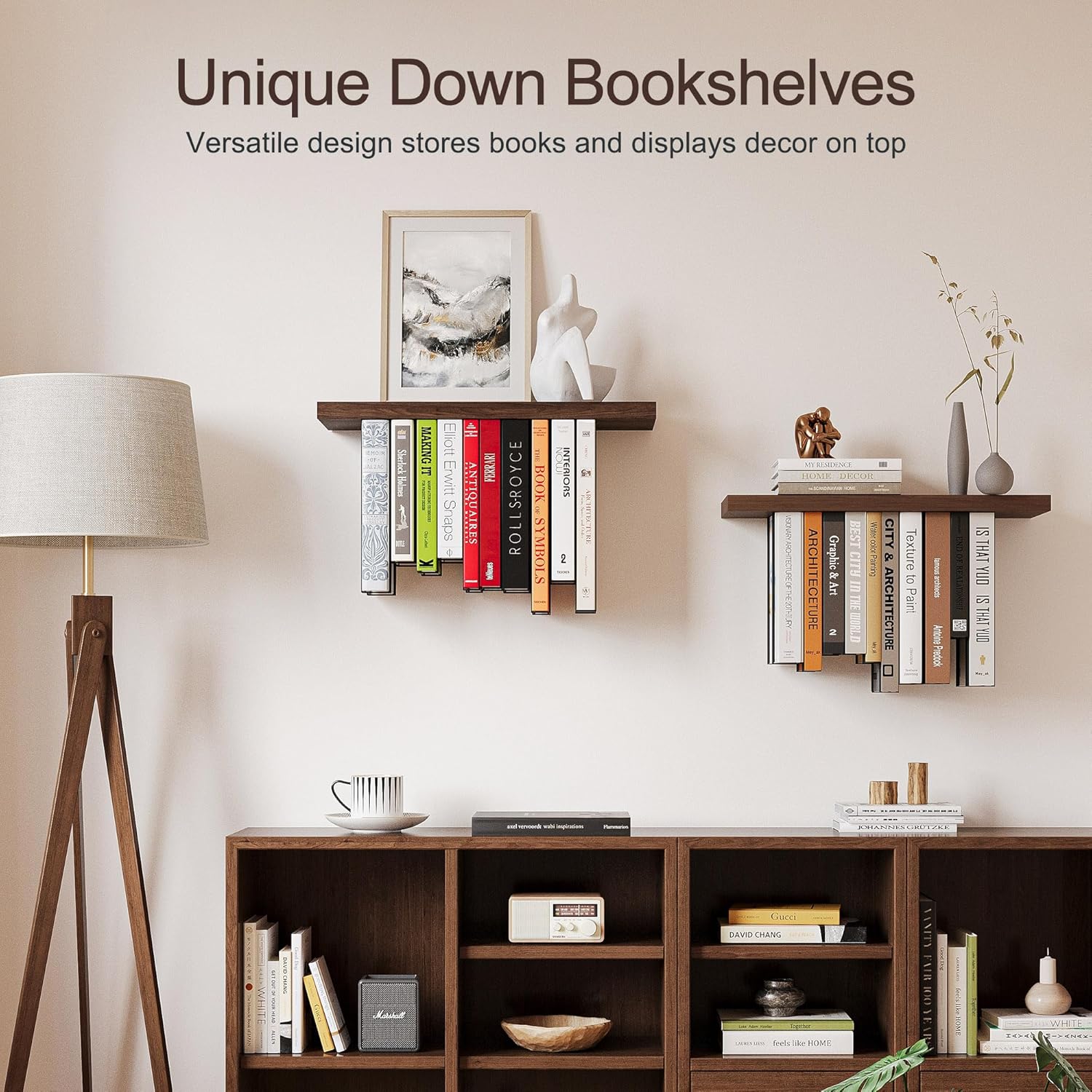 BUTUNITA Floating Bookshelves Rustic Wood 2 Pack
