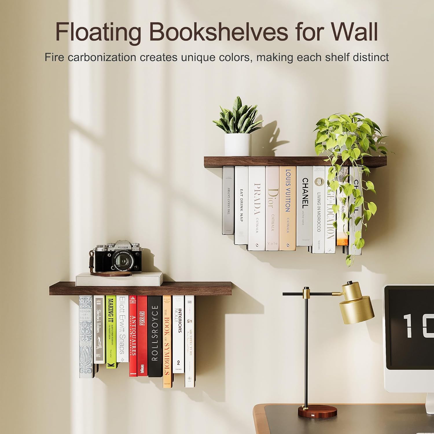 BUTUNITA Floating Bookshelves Rustic Wood 2 Pack