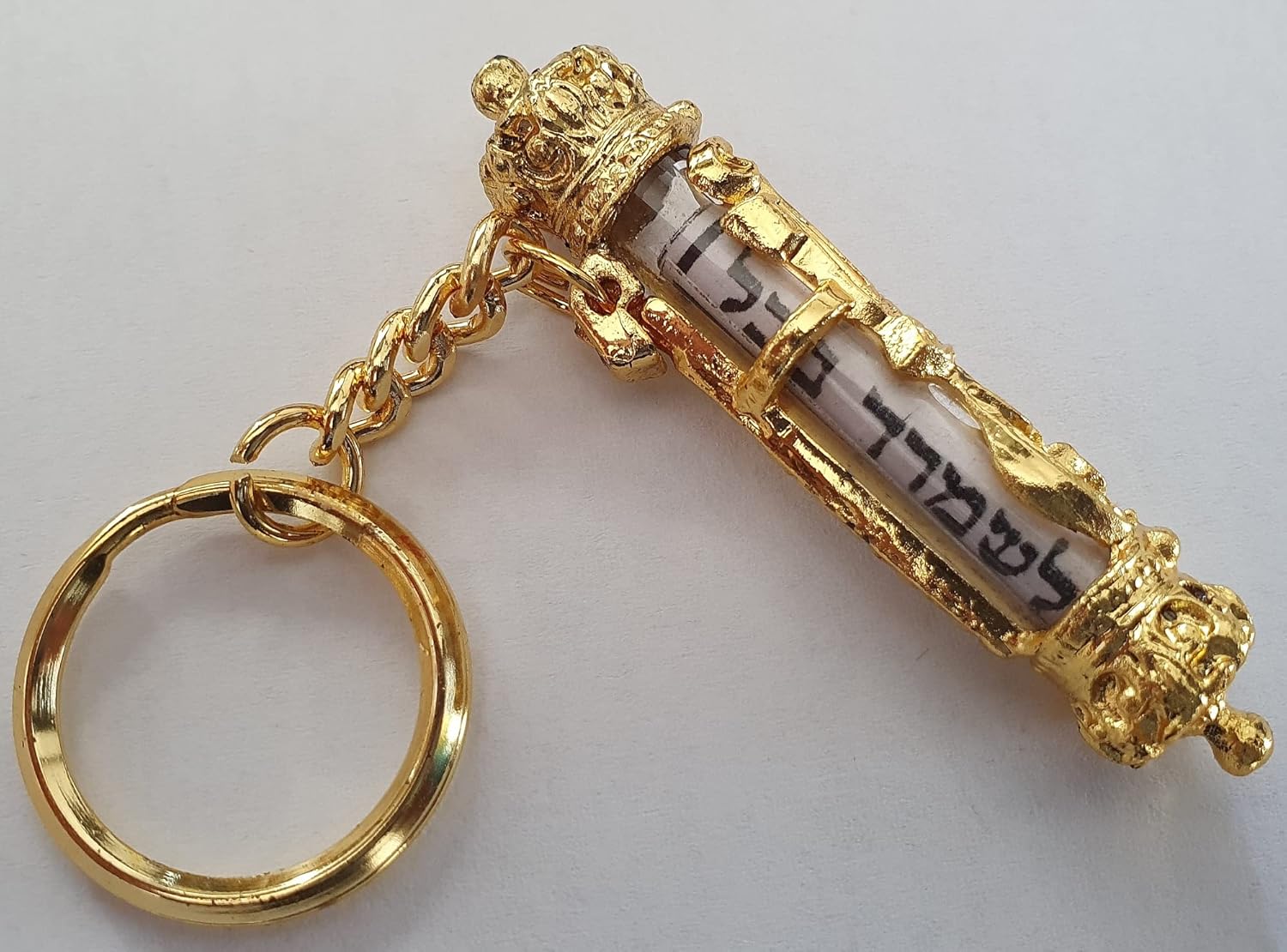 Gold Mezuzah Style Keychain with Travel Bless Scroll from Jerusalem