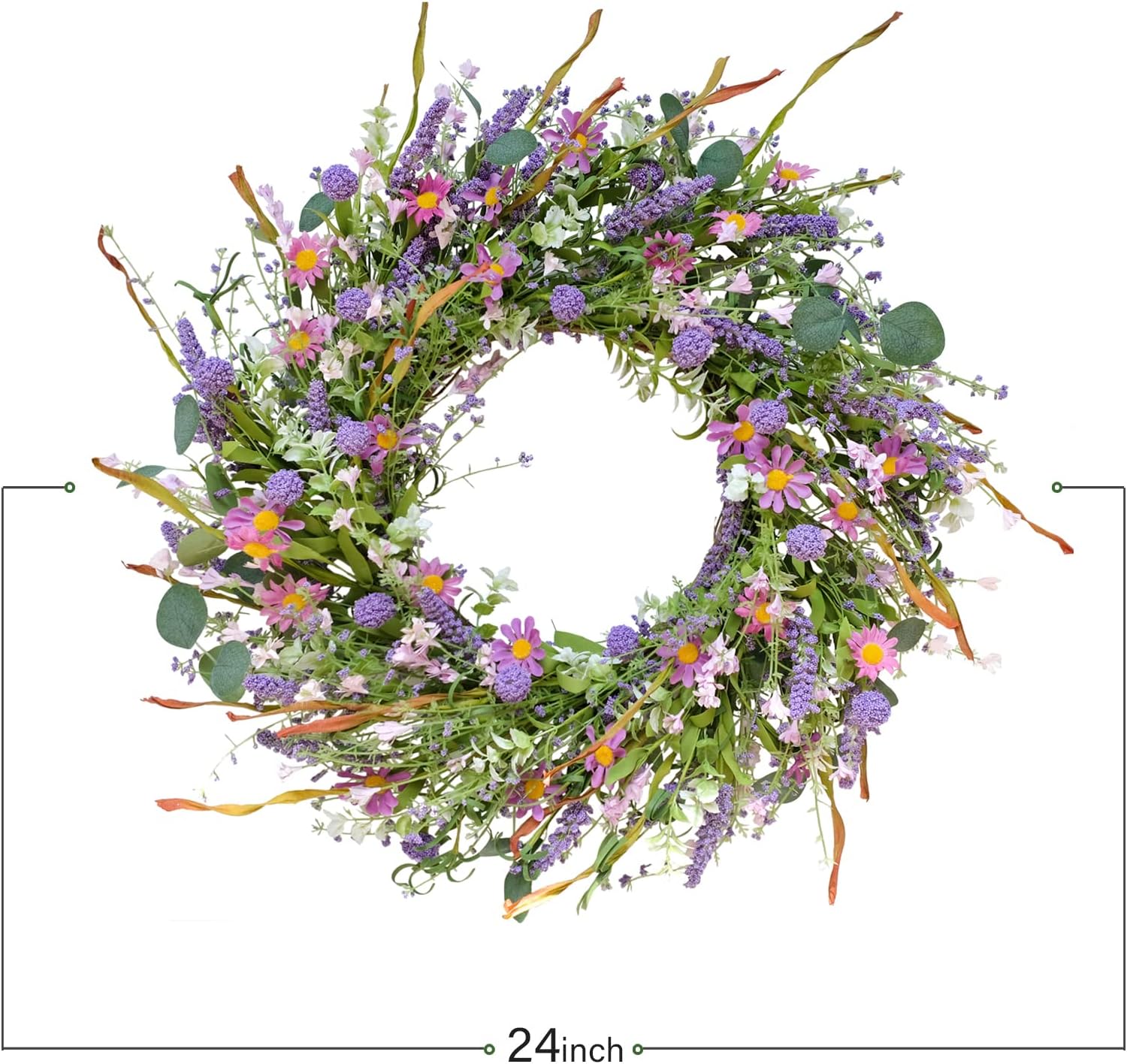 24 Inch Spring Wild Flower Wreath for Front Door
