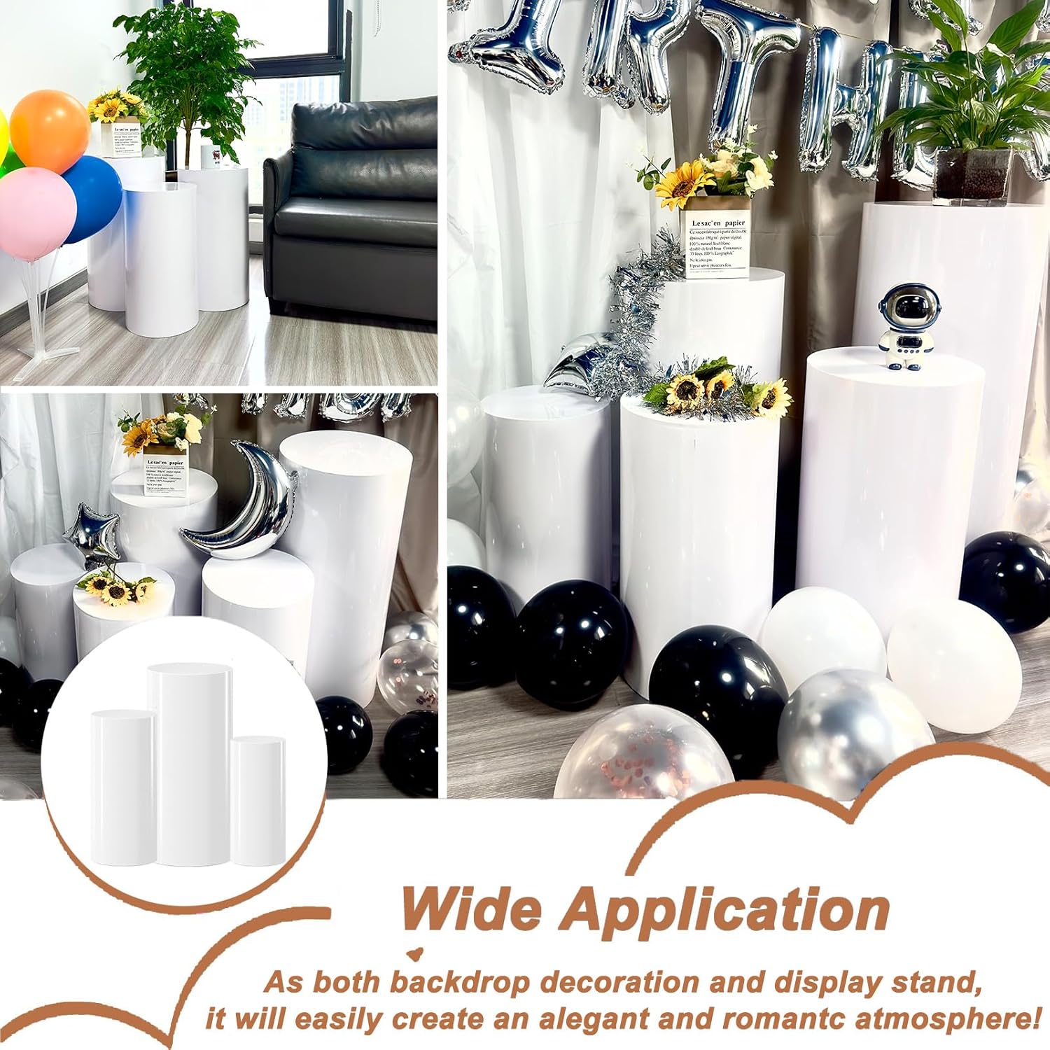 Hytesco Metal Display Pedestal Stand - 3PC White Round Cylinder Decor