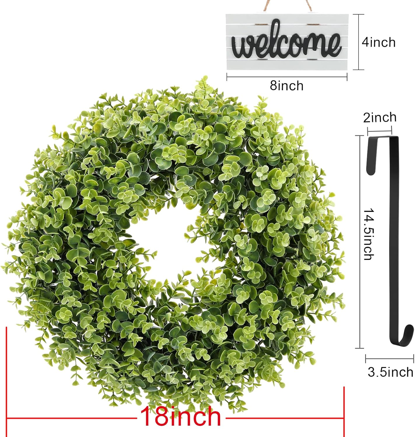 Artificial Boxwood Wreath with Welcome Sign and Hanger