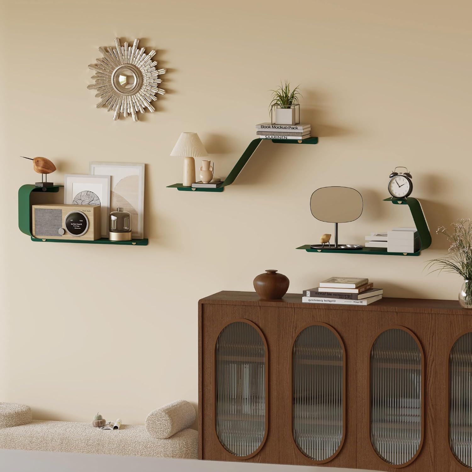 Set of 3 Floating Metal Wall Shelves for Home Storage