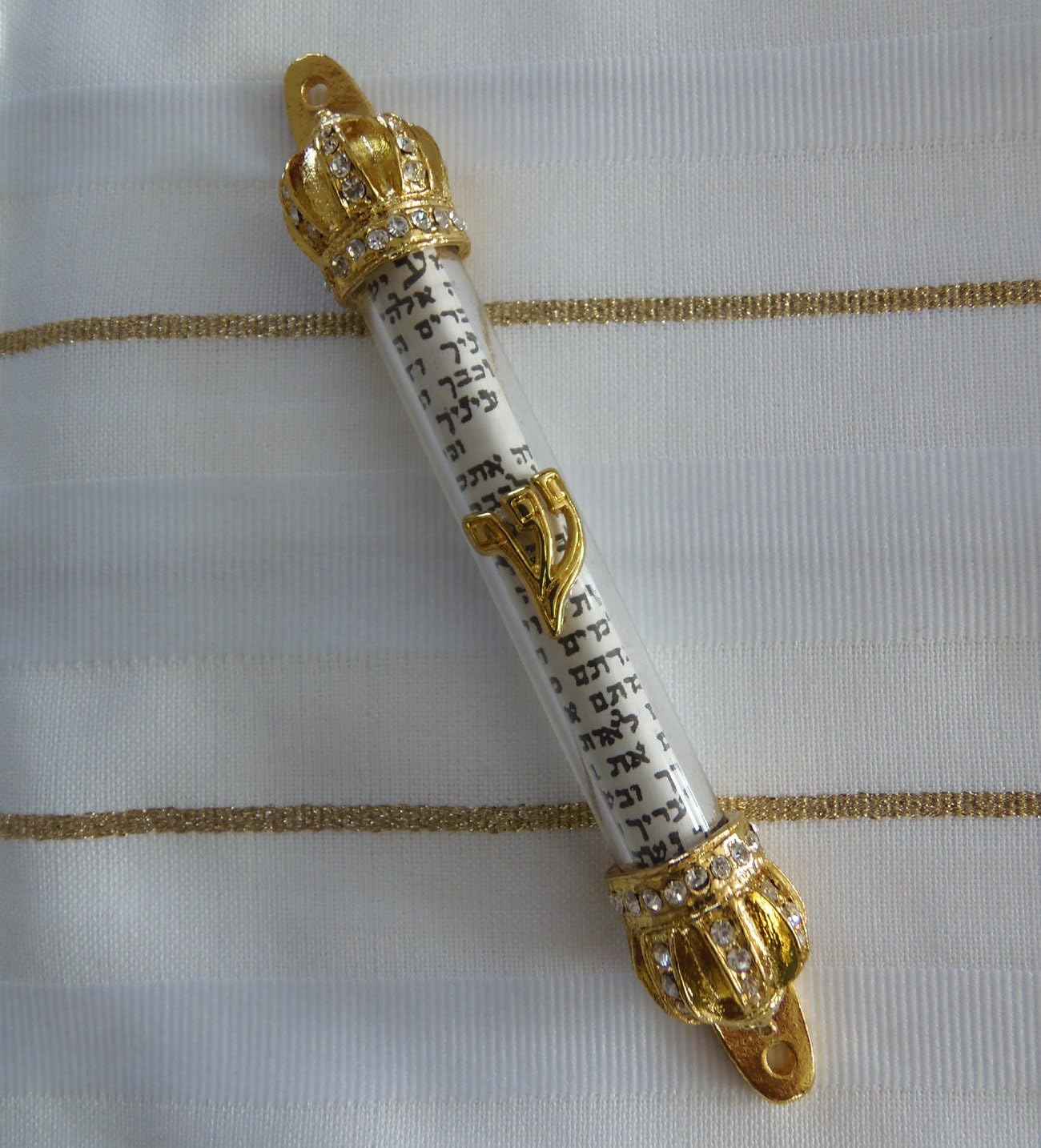 Gold Plated Royal CZ Gemstone Crown Mezuzah Scroll