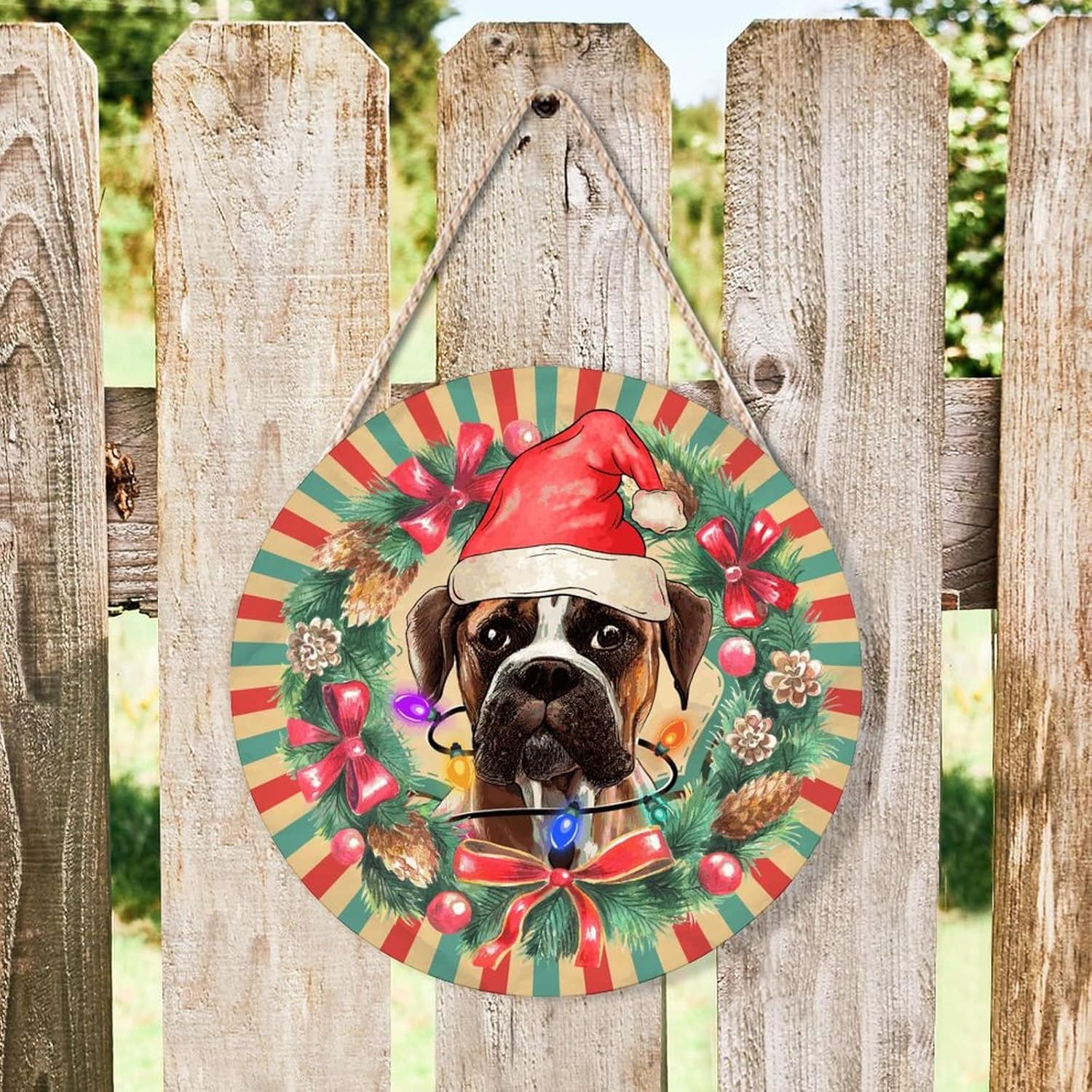 Farmhouse Door Hanger Santa Hat Wreath Wood Sign 10x10in