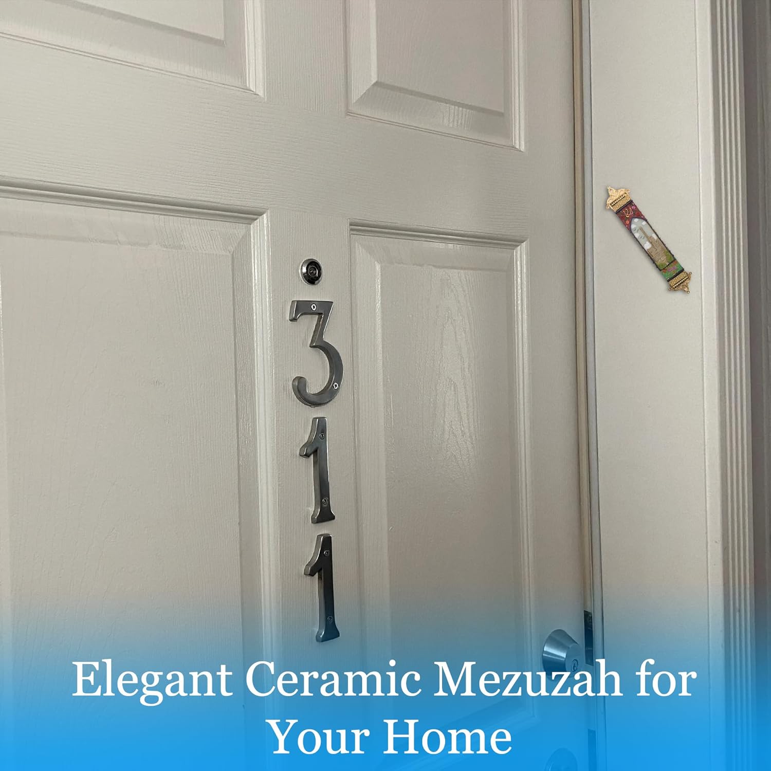 Ceramic Mezuzah Case with Gold-Red Butterflies Design