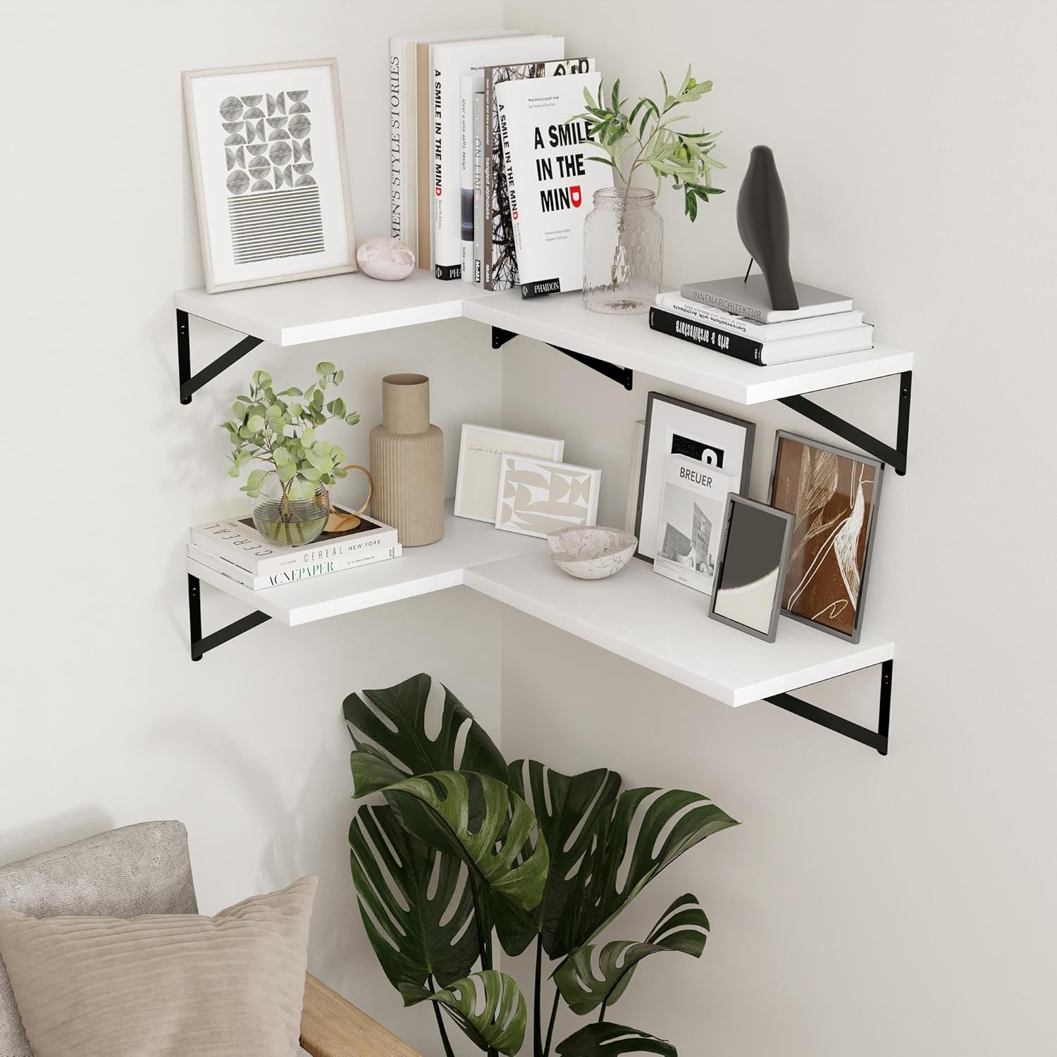 Axeman Deep Floating Shelves Set of 2 16W x 12D White Wall Shelves