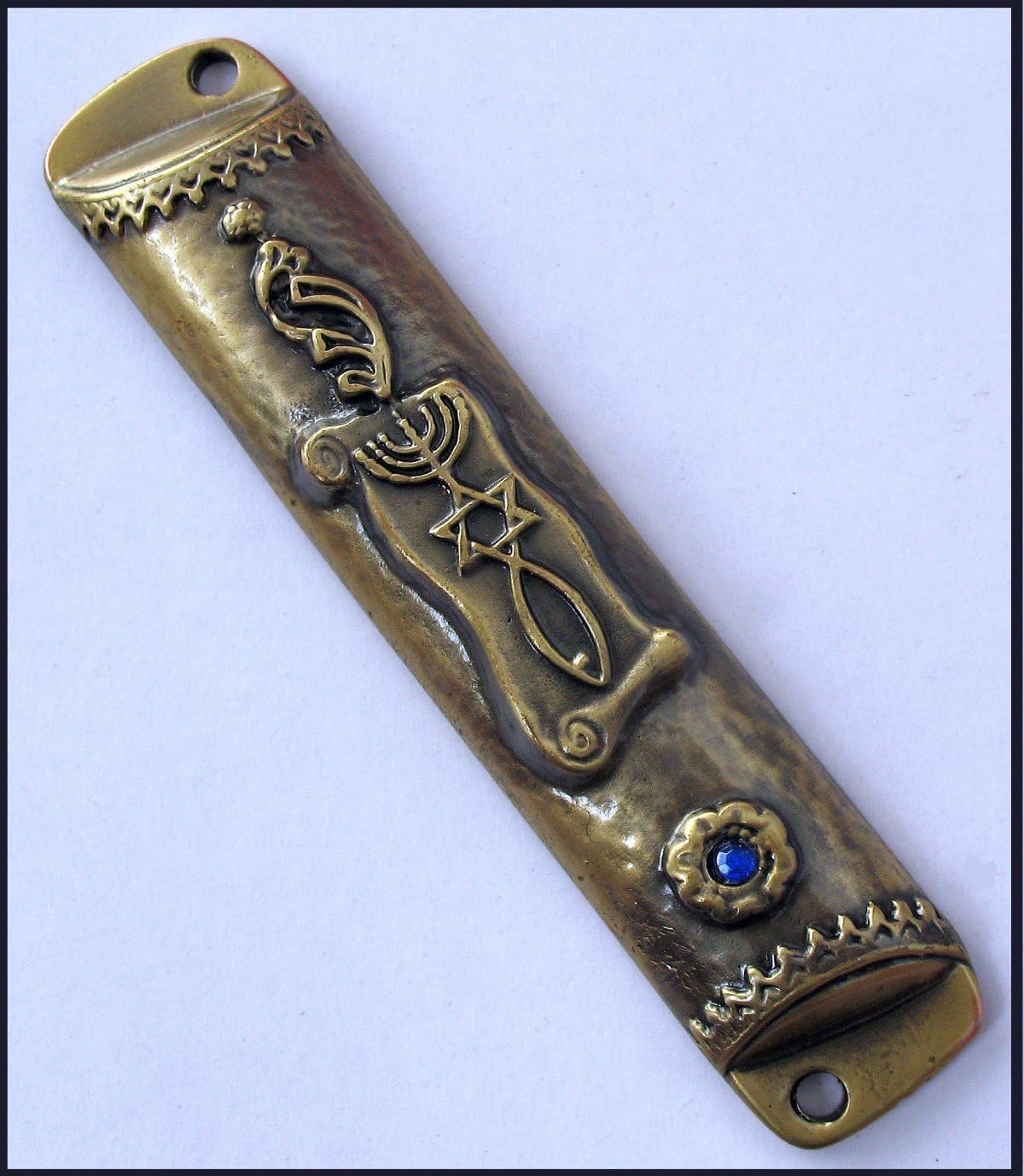 Messianic Mezuzah with Pewter Gold Tone Scroll