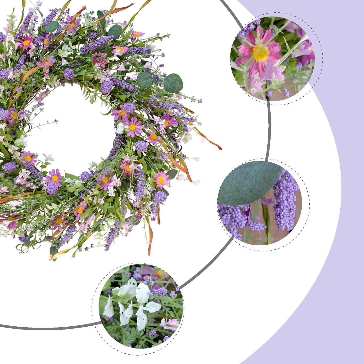 24 Inch Spring Wild Flower Wreath for Front Door